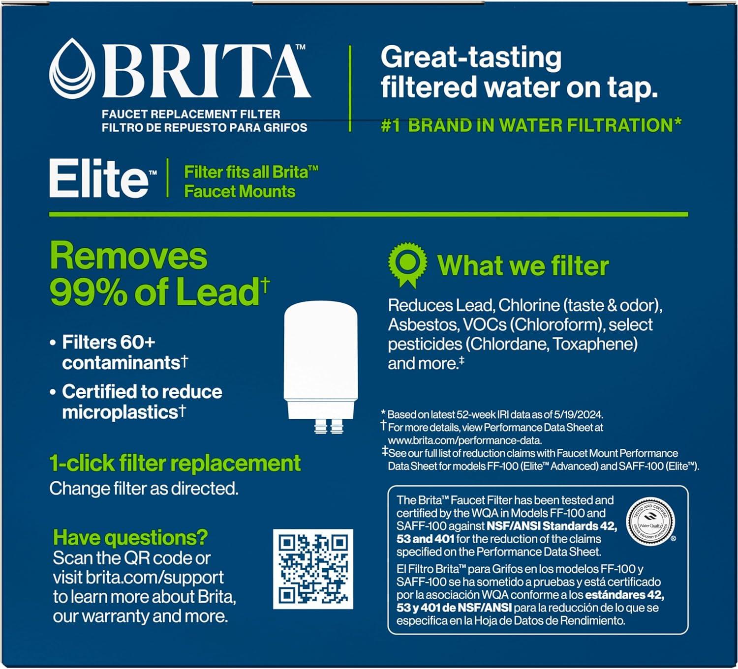Brita Complete Tap Water Faucet Replacement Filters, 2 Count - Chrome