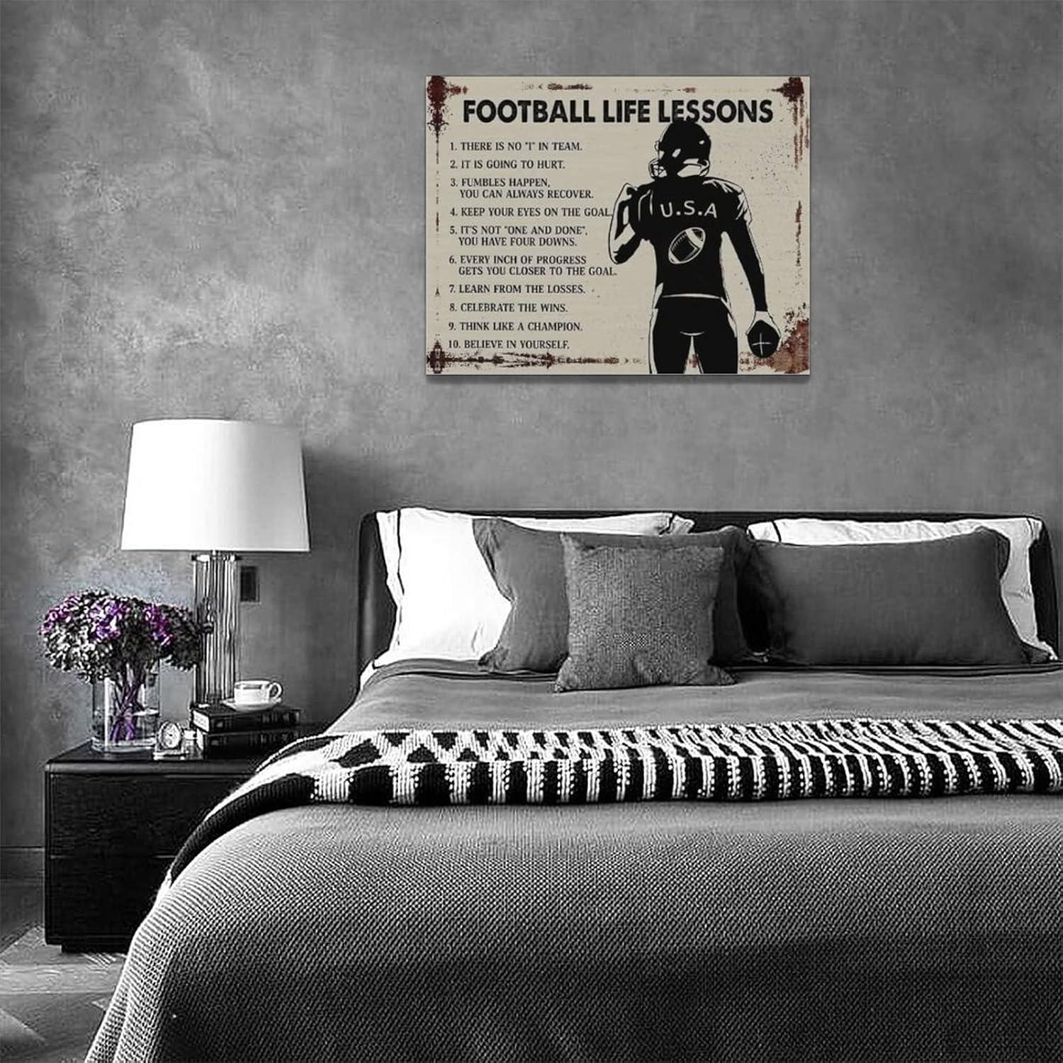 Inspirational Football Quotes Wall Art - Sports Player Boy Pictures, Life Lessons Canvas Painting Prints, Framed for Bedroom, School, Gym - 16"x12"