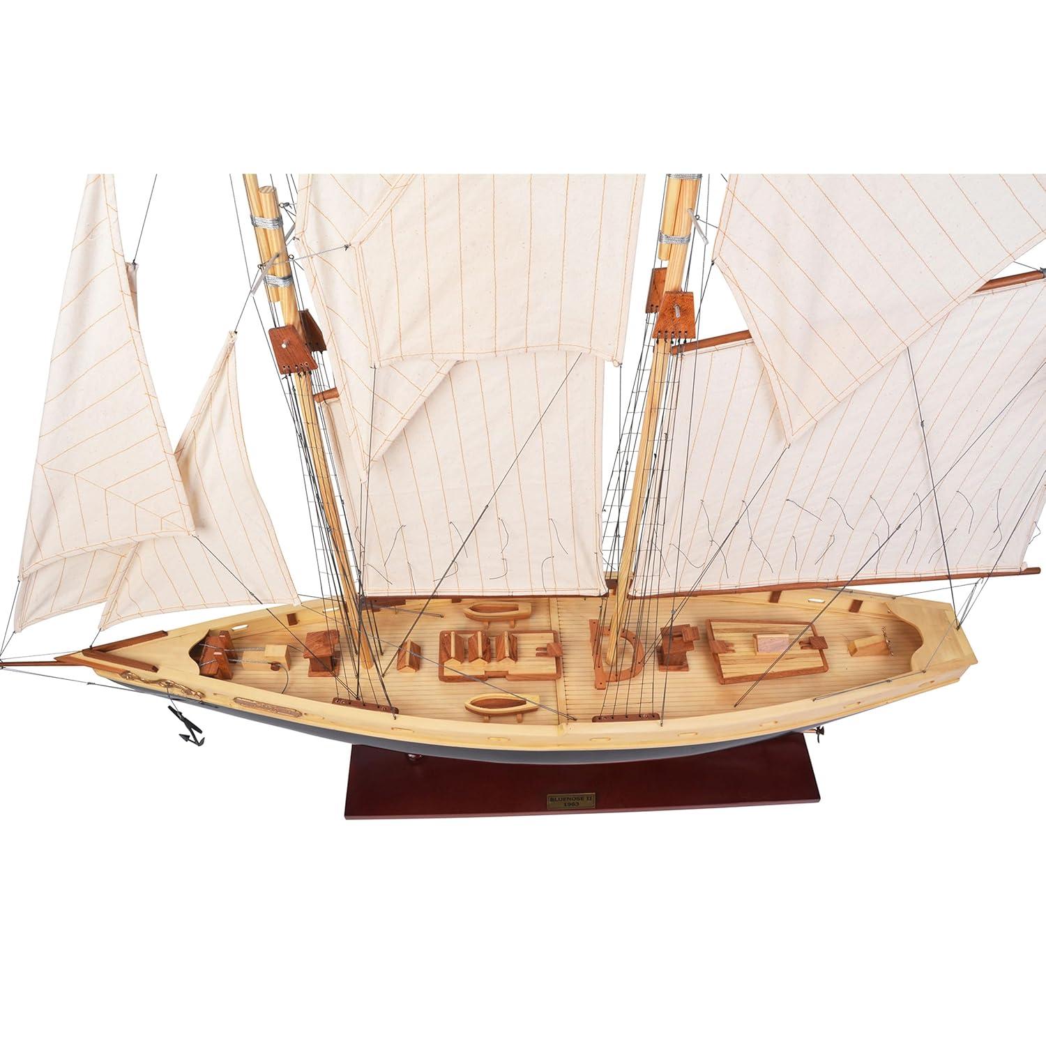 Authentic Models Model Ship - Bluenose II Painted Yacht Replica, Vintage Sailboat and Nautical Decor for Home, Bathroom or Nursery, Wooden Model Ship Antique for Adults (47 x 9 x 41 inch)