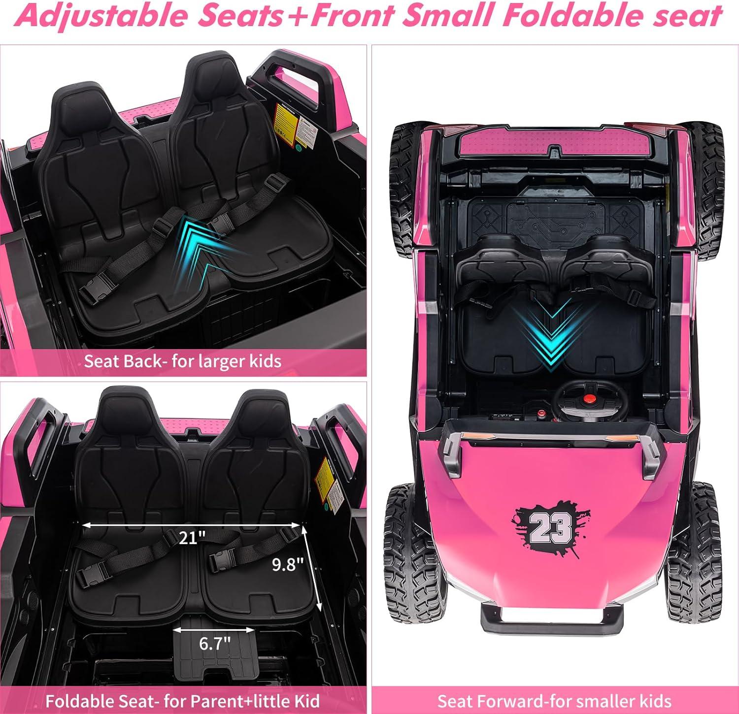 24V 2 Seaters Ride On UTV with Remote Control, Battery Powered Extra Large Ride Car Toy for 2 Kids, 2 Seats+One More Foldable Seat, 15.4" Eva Wheels Off-Road with Music, Light for 3-8 Years