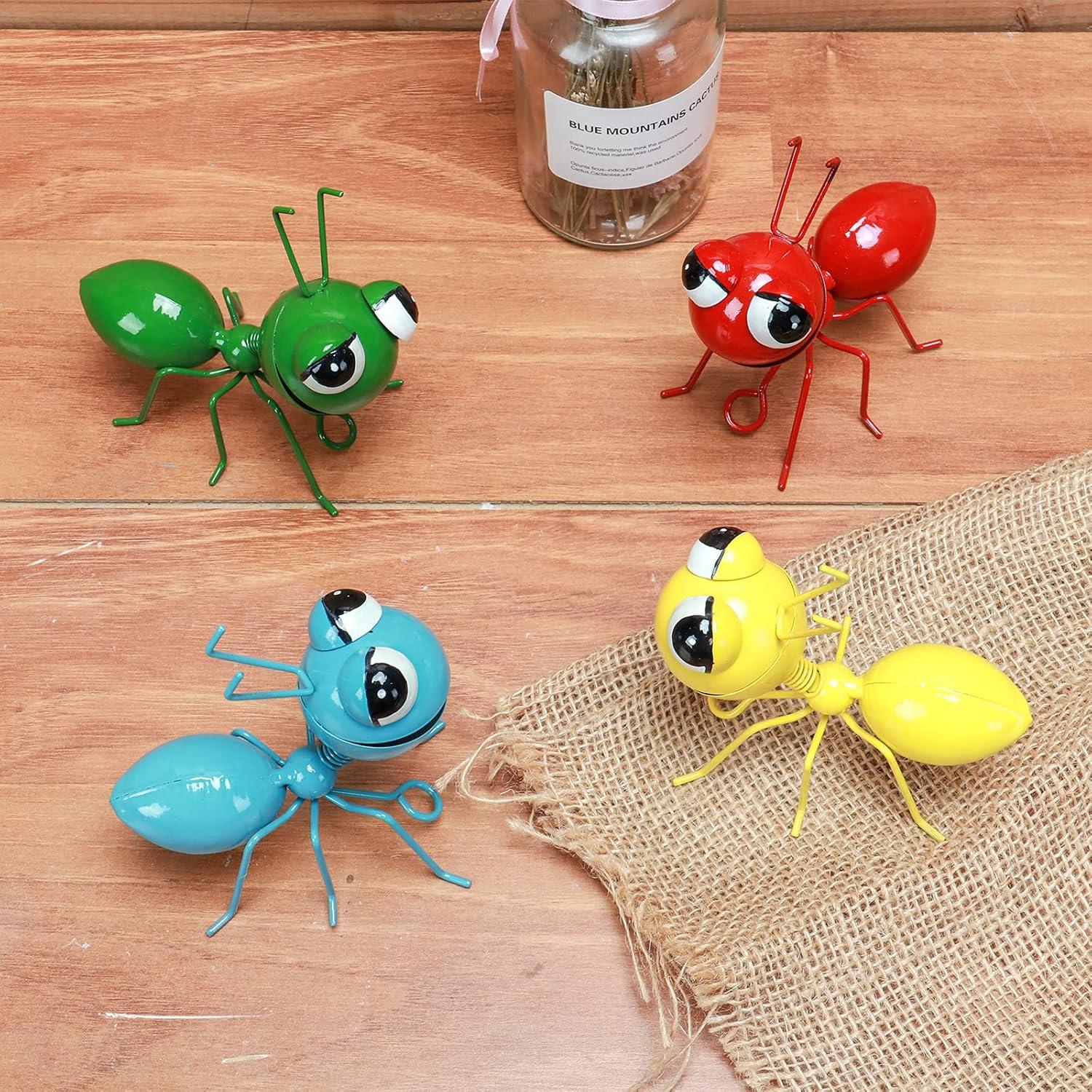 Colorful Metal Ant Outdoor Wall Sculptures Set of 4