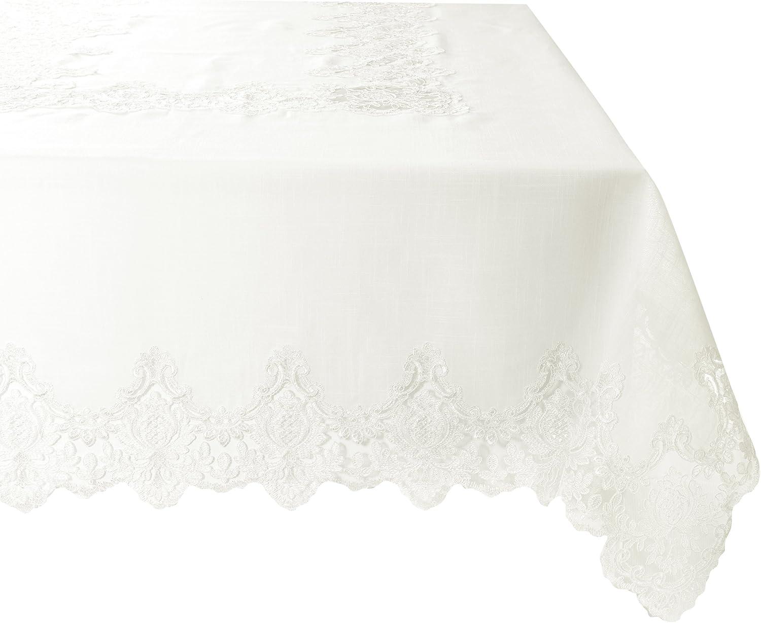 Imperial Embroidered Vintage Lace Design 70" X 140" Oblong / Rectangle Tablecloth in Cream
