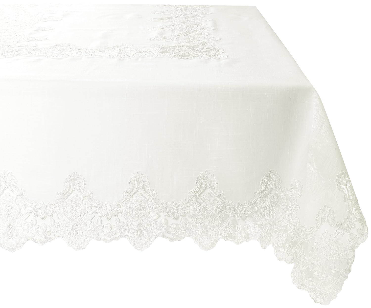 Imperial Embroidered Vintage Lace Design 70" X 140" Oblong / Rectangle Tablecloth in Cream