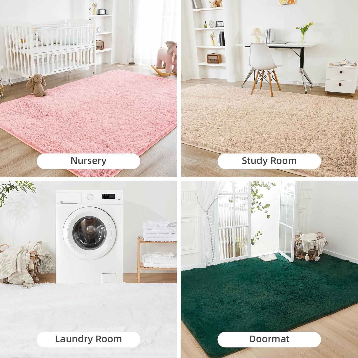 FlyDOIT Large Area Rugs for Living Room, 5x8 Feet Tie-Dyed Beige Shaggy Rug Fluffy Throw Carpets, Ultra Soft Plush Modern Indoor Fuzzy Rugs for Bedroom Girls Kids Nursery Room Dorm Home Decor