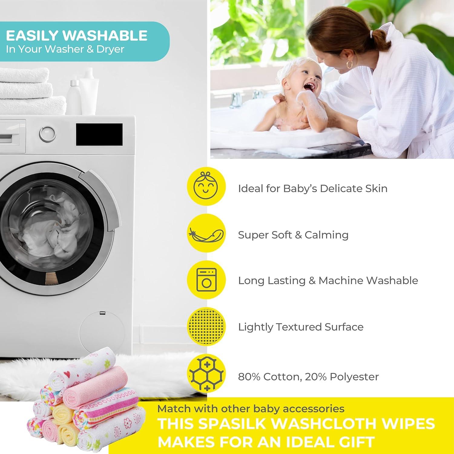 Spasilk Washcloth Wipes Set for Newborns and Infants, Terry Bathtime Essentials, Pack of 10, Pink Stripes