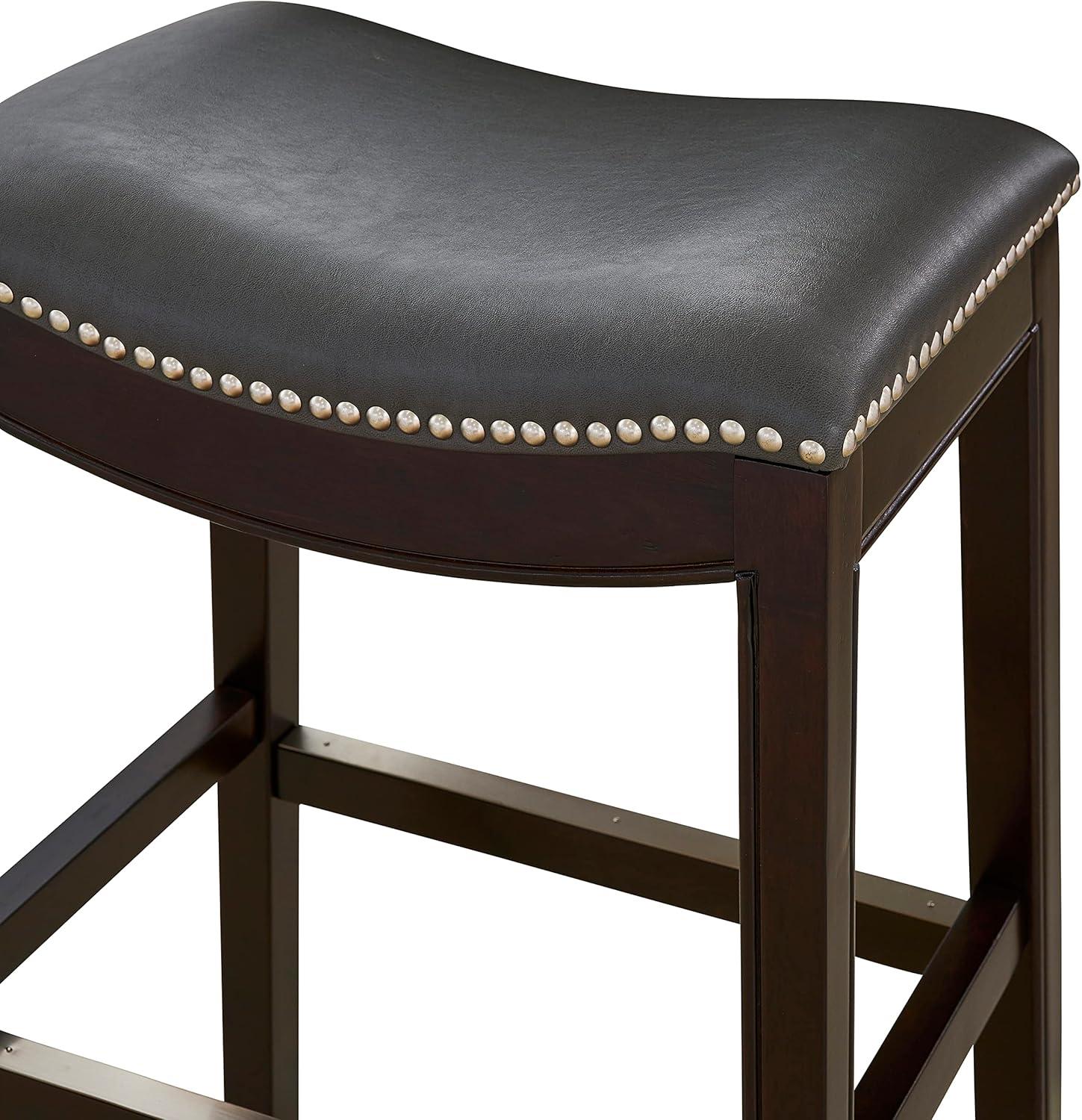 Espresso Wood & Gray Leather 31" Backless Saddle Barstool