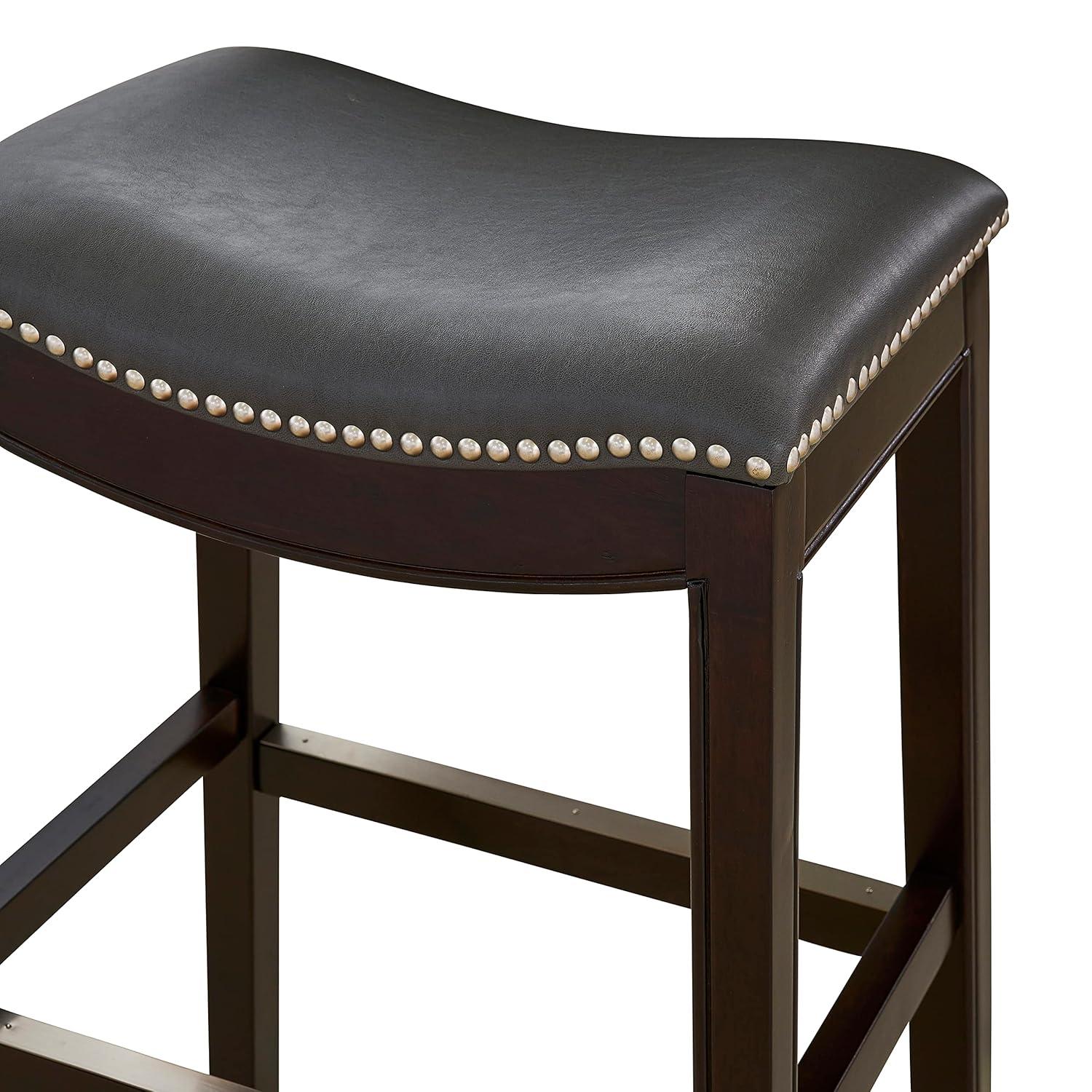 Julian 30in. H Bar-Height Wood Barstool with Gray Faux-Leather Seat