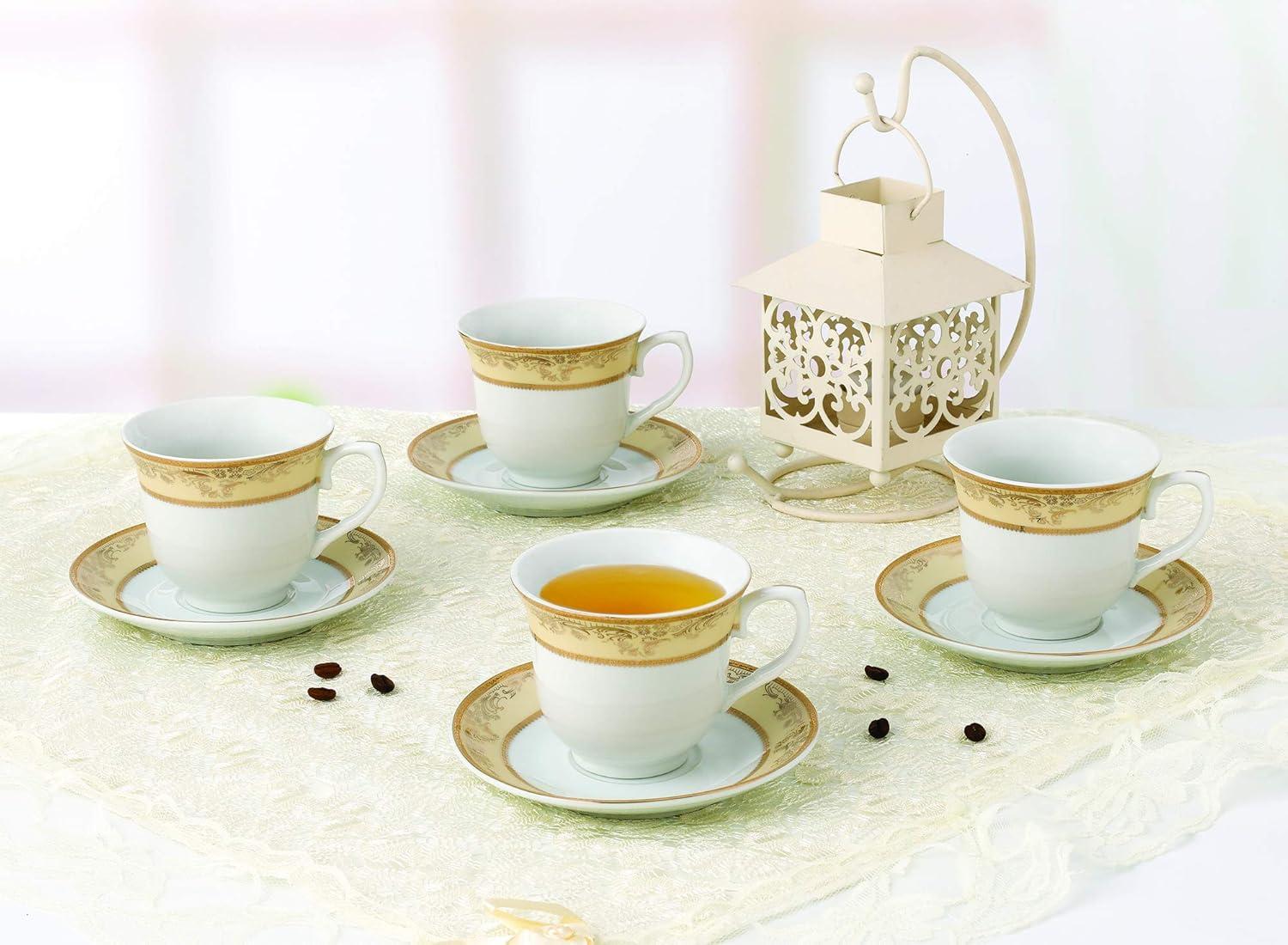 Lorren Home Trends Chloe-4 Cups and Saucers ,Gold