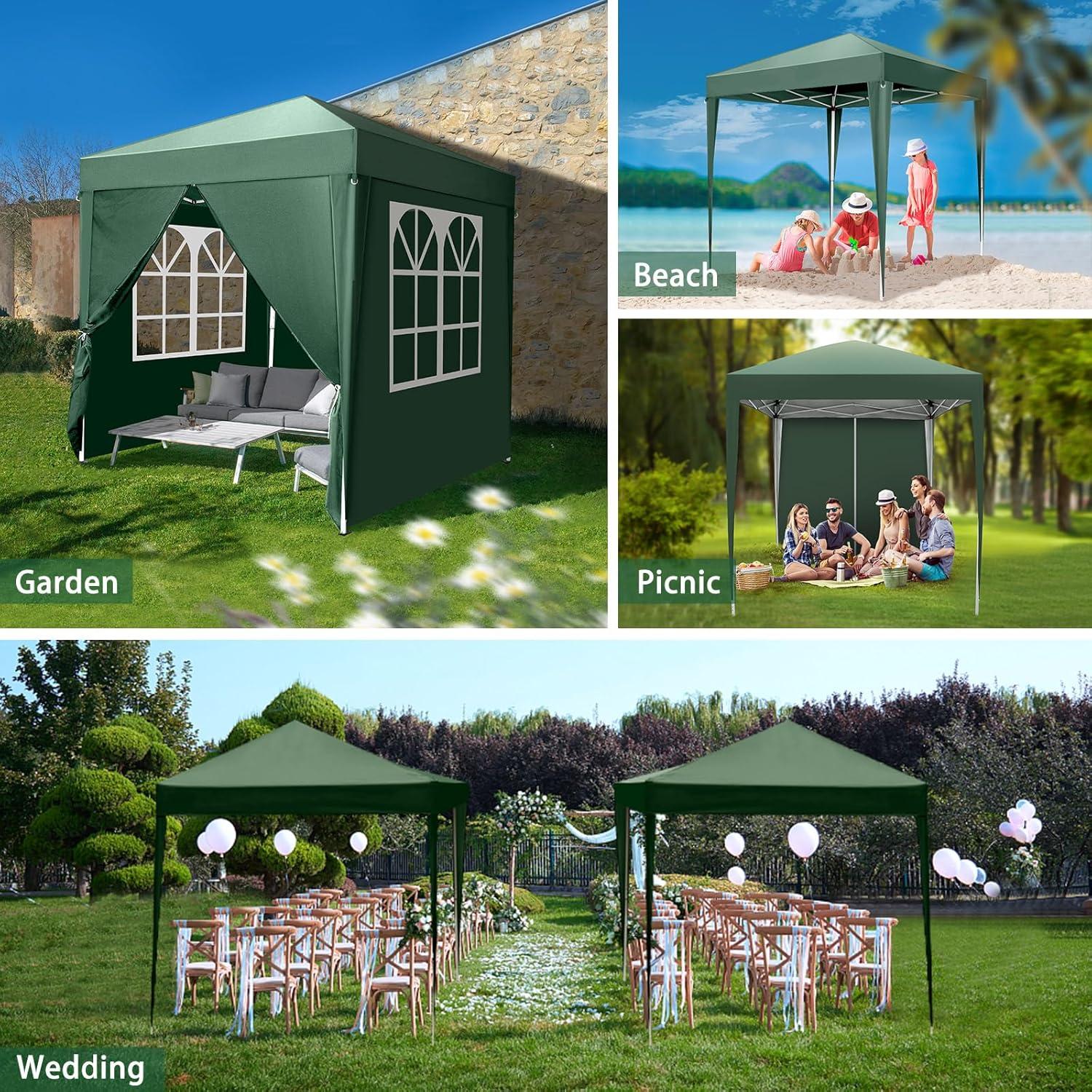 Green 6.5 ft Square Pop-Up Canopy Tent with Windows