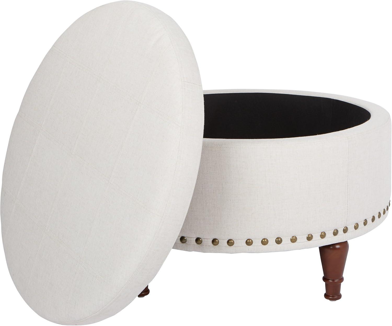 OSP Home Furnishings Alloway Storage Ottoman in Espresso Faux Leather with Antique Bronze Nailheads