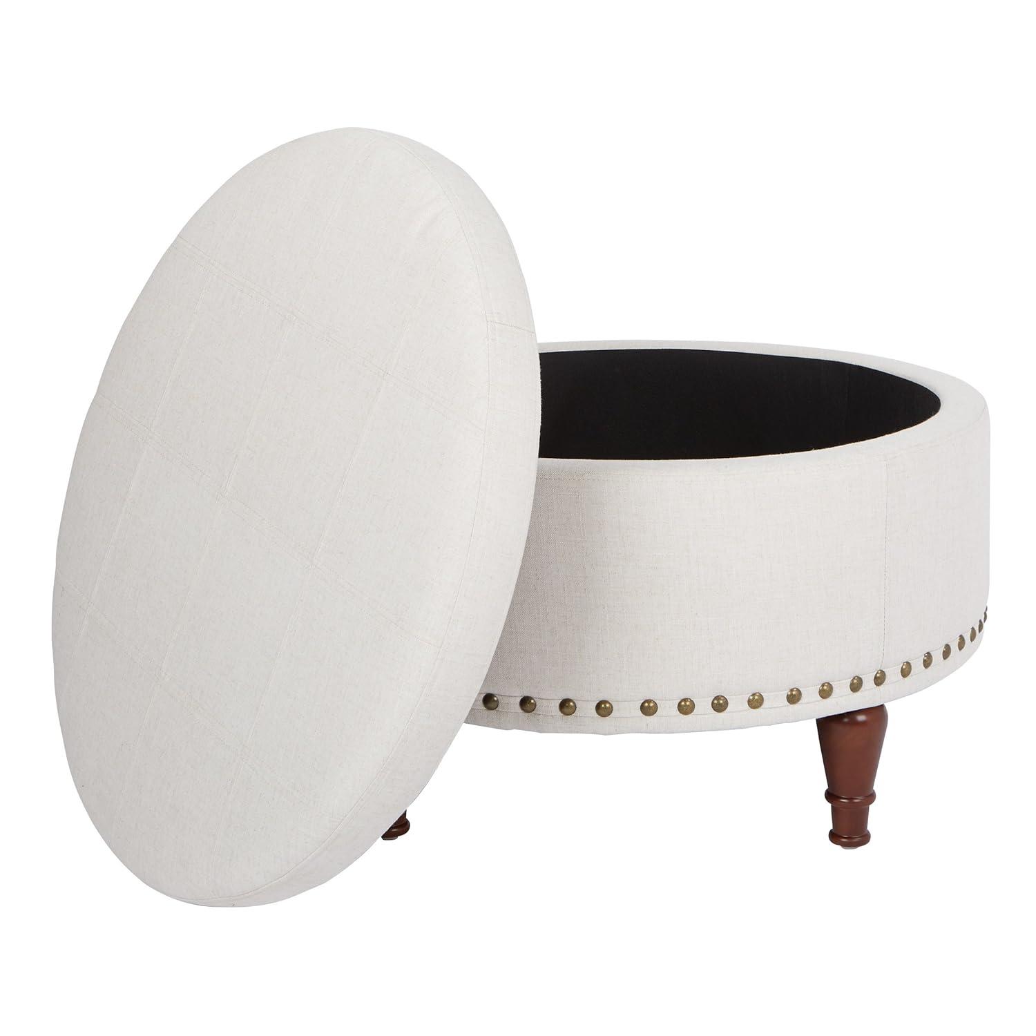 OSP Home Furnishings Alloway Storage Ottoman in Espresso Faux Leather with Antique Bronze Nailheads
