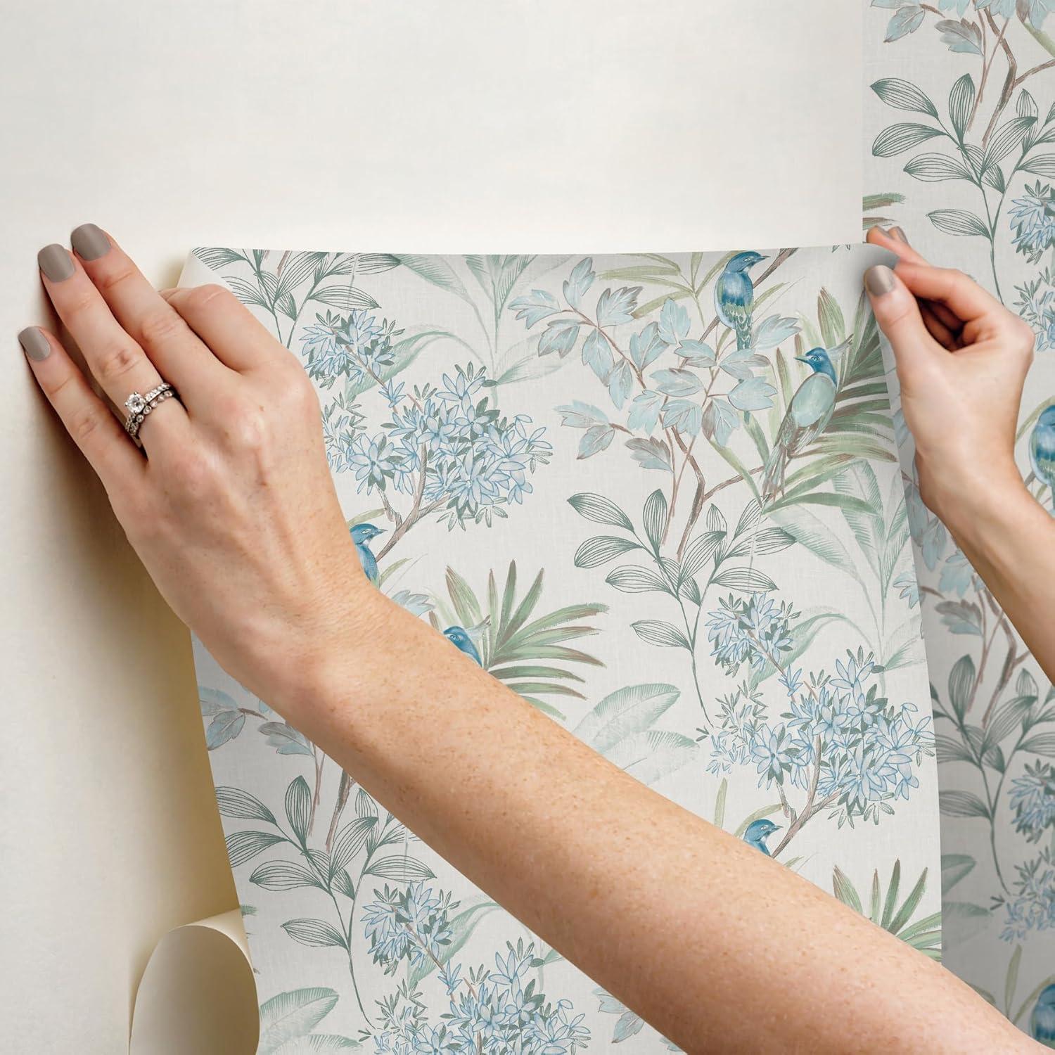 Handpainted Songbird Peel & Stick Floral Roll