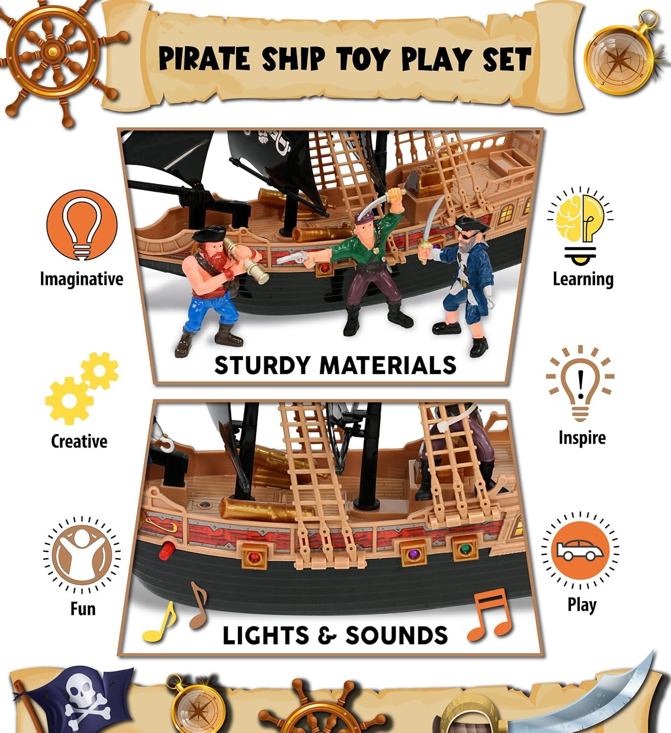 Mozlly Pirate Ship Toy Playset with Lights and Sound, 11.5 inches, Child