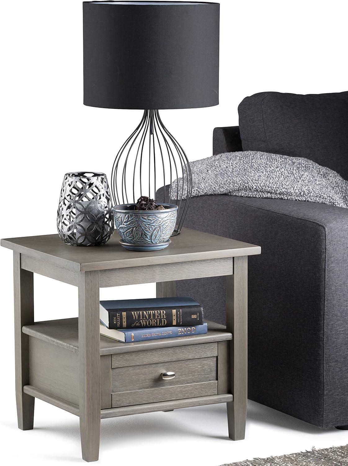 Warm Shaker Wood 20" Rectangle Transitional End Side Table in Farmhouse Gray