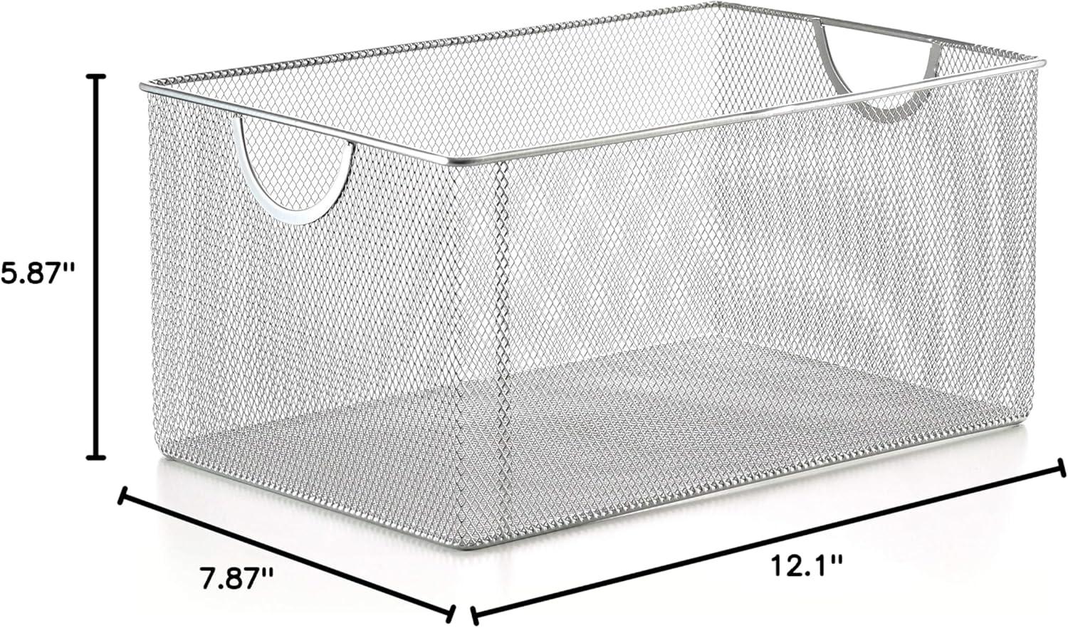 YBM Home Wire Mesh Storage Basket Organizer with Handles, Adult Silver 12 x 7.8 x 5.8