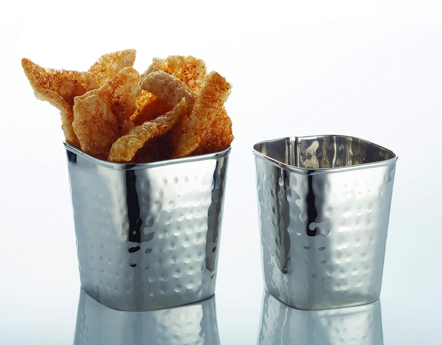 Square Hammered Stainless Steel Fry Cup, 12 oz