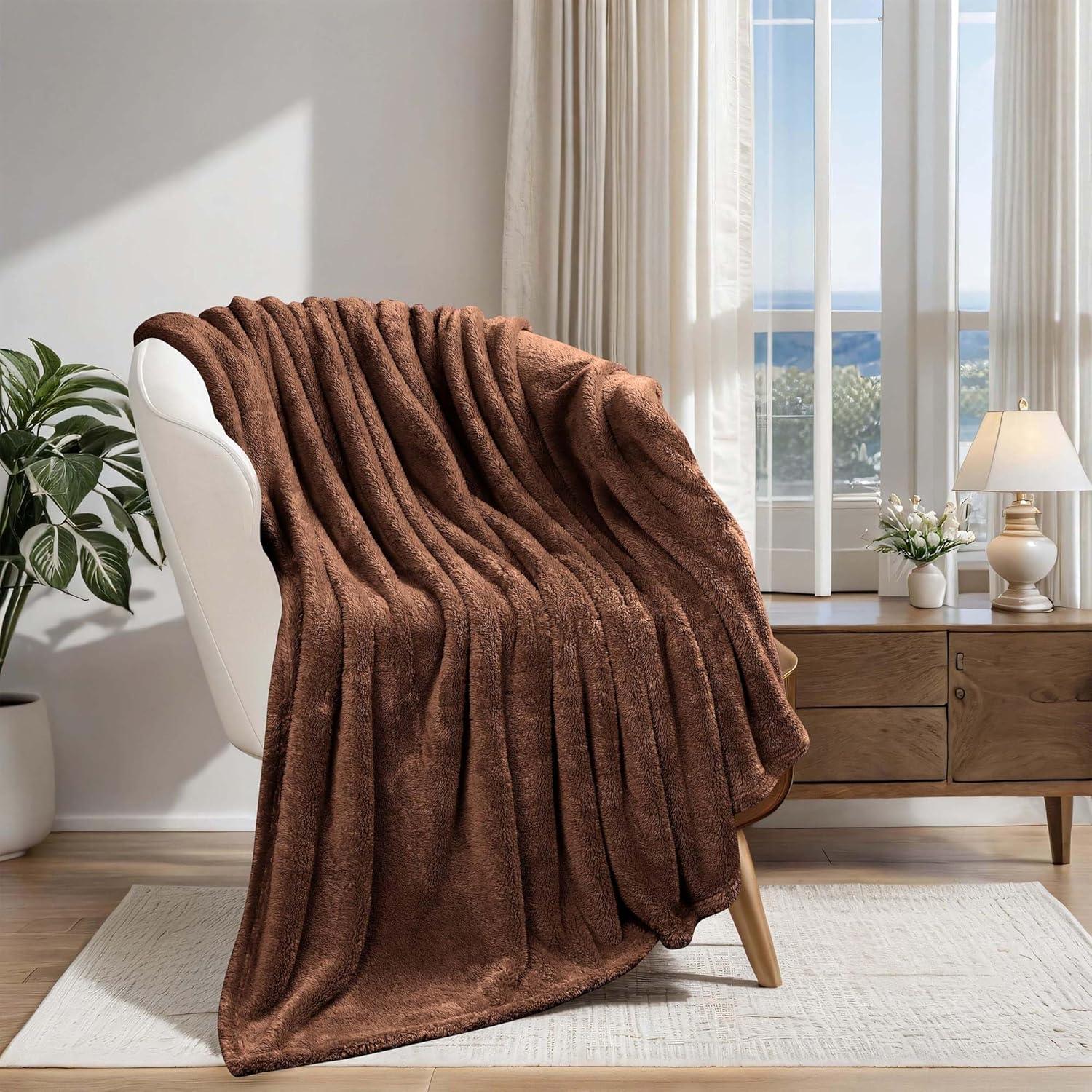 Superior Classic Solid Fleece Blanket, Thick, Cozy, Warm Blankets, Velvety Soft Plush Bedding and Sofa Throw, Cute Bedroom Decor, Fuzzy Cover, Medium Weight Comfort Essentials, Throw, Chocolate