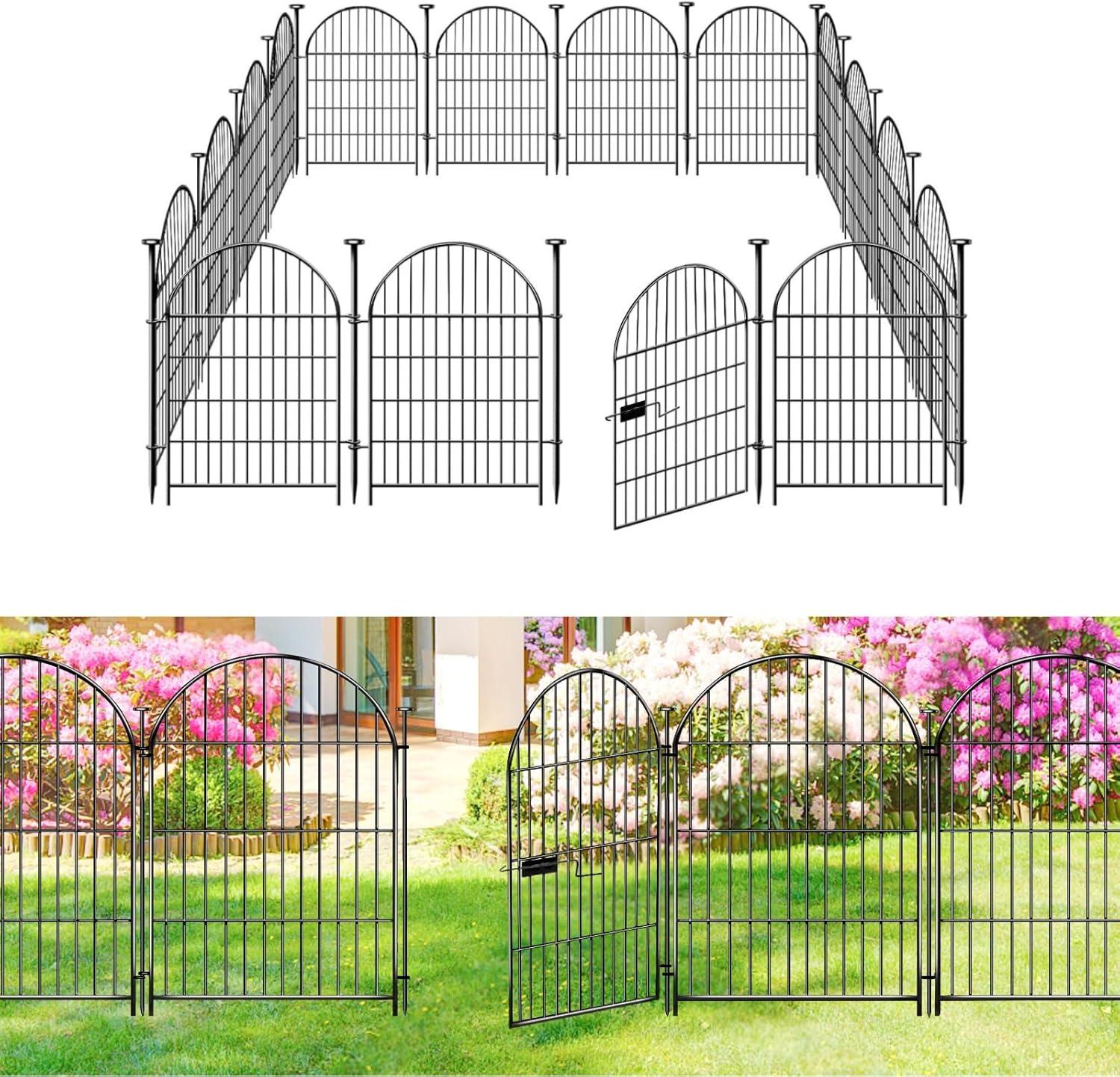 Tall Garden Fence Animal Barrier with Gate, 32 in(H) 16 Panels Garden Fences and Borders for Dogs, Dog Fence Outdoor for Yard, Total Length 35 Ft Metal Temporary Fencing│Patented
