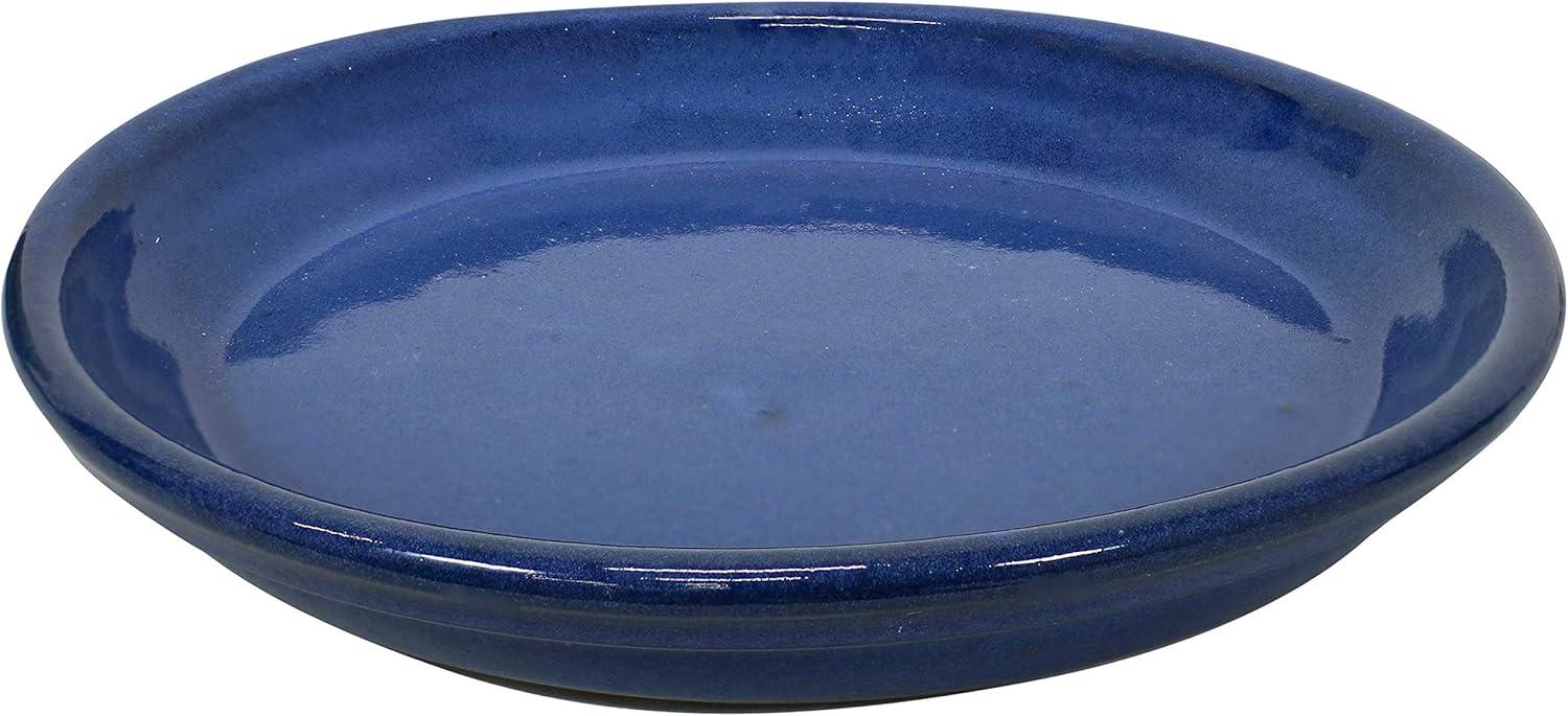 Sunnydaze Outdoor/Indoor High-Fired Glazed UV- and Frost-Resistant Ceramic Flower Pot Planter Saucers - Imperial Blue