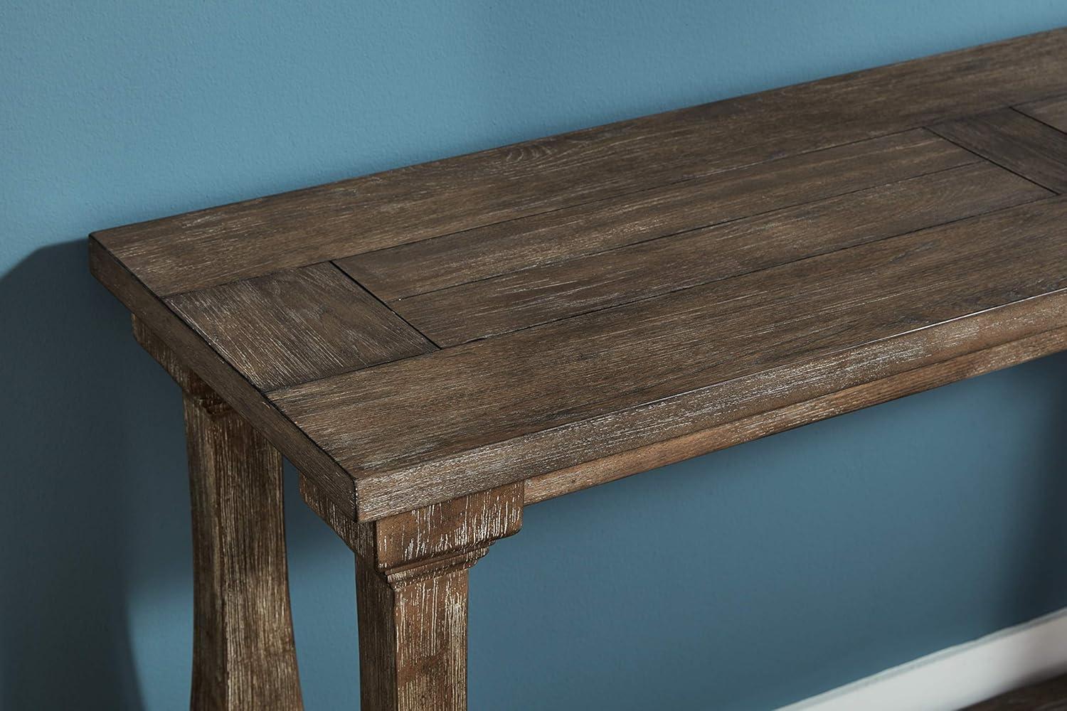 Johnelle Sofa Table Gray: Distressed Elm Veneer, Square Baluster Legs - Signature Design by Ashley