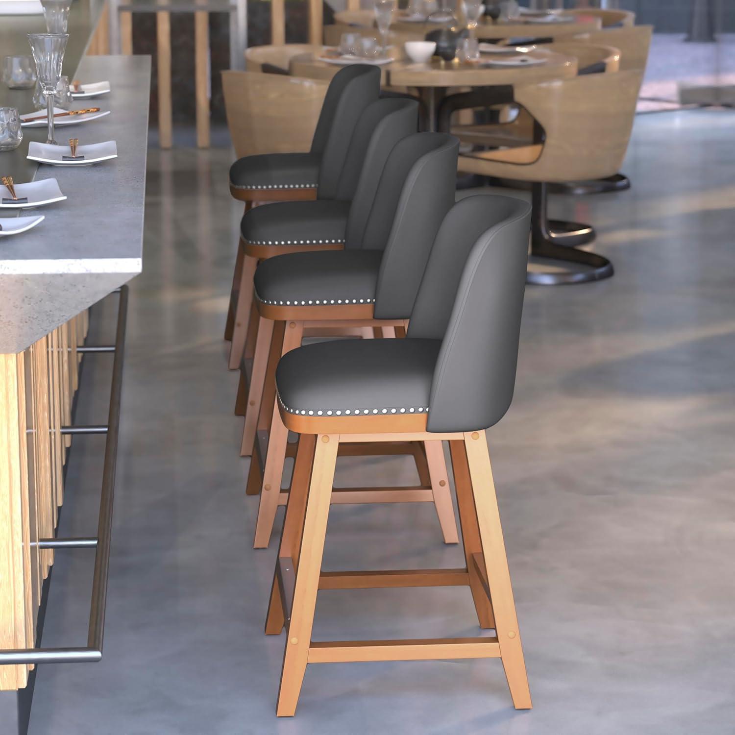 Flash Furniture 2 Pack Commercial Walnut Finish Wood Barstools with Nail Trim-Charcoal Faux Linen