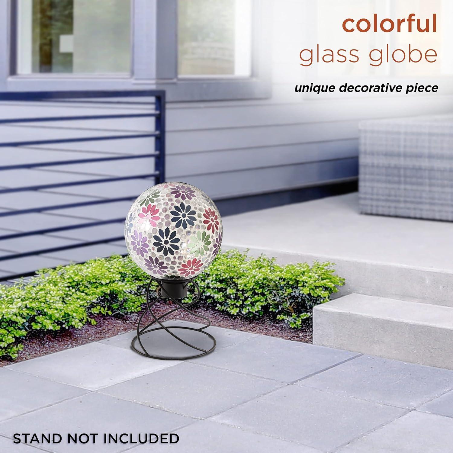 Alpine Corporation 10" Glass Mosaic Floral Gazing Globe, Multicolor