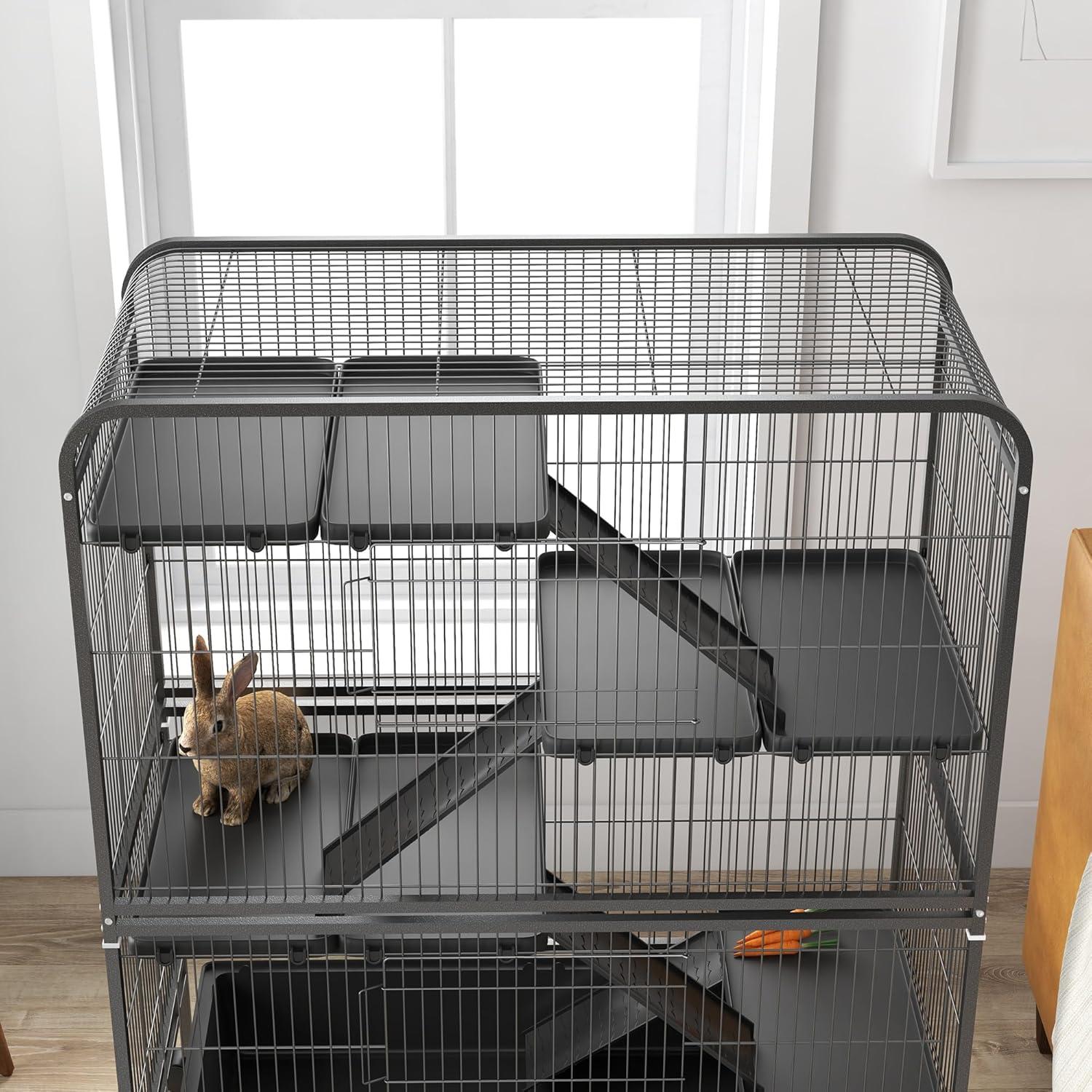 Gray 5-Level Metal Small Animal Cage with Wheels and Removable Tray