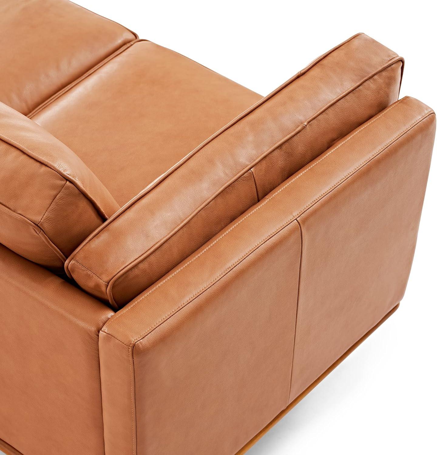 Cognac Tan Italian Leather Accent Chair with Mahogany Base