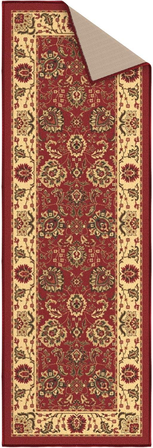 Ottohome Non-Slip Medallion Oriental Area Rug For Living Room, Hallway, Entryway Rug, Dark Red