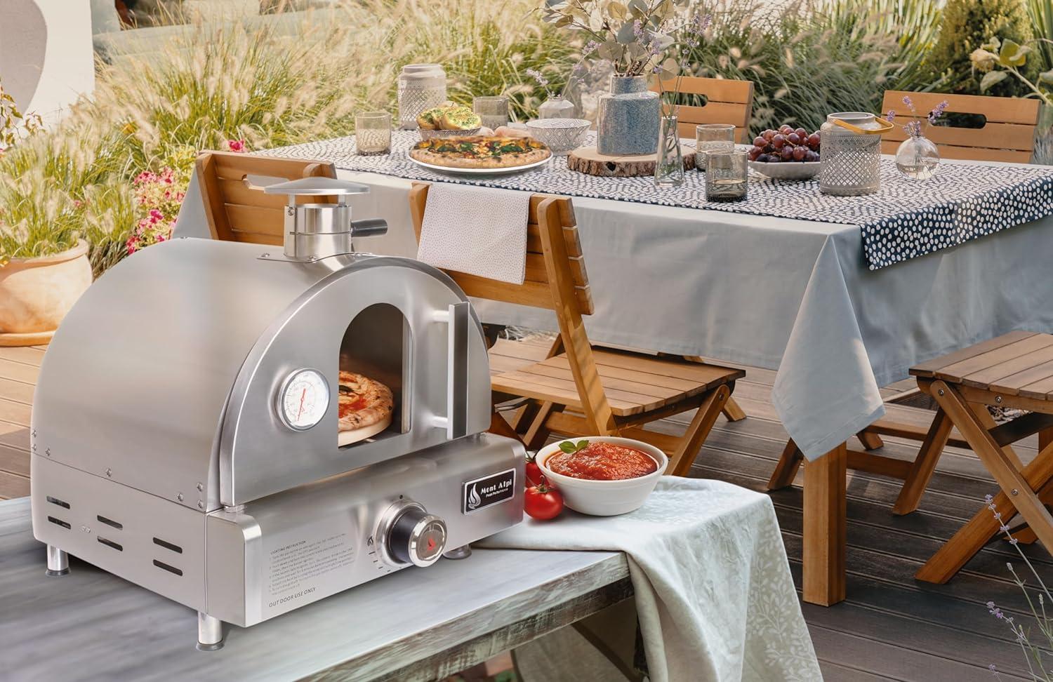 Mont Alpi MAPZ-SS Countertop Table Top Stainless Steel Portable Outdoor Gas Pizza Oven + Pizza Stone