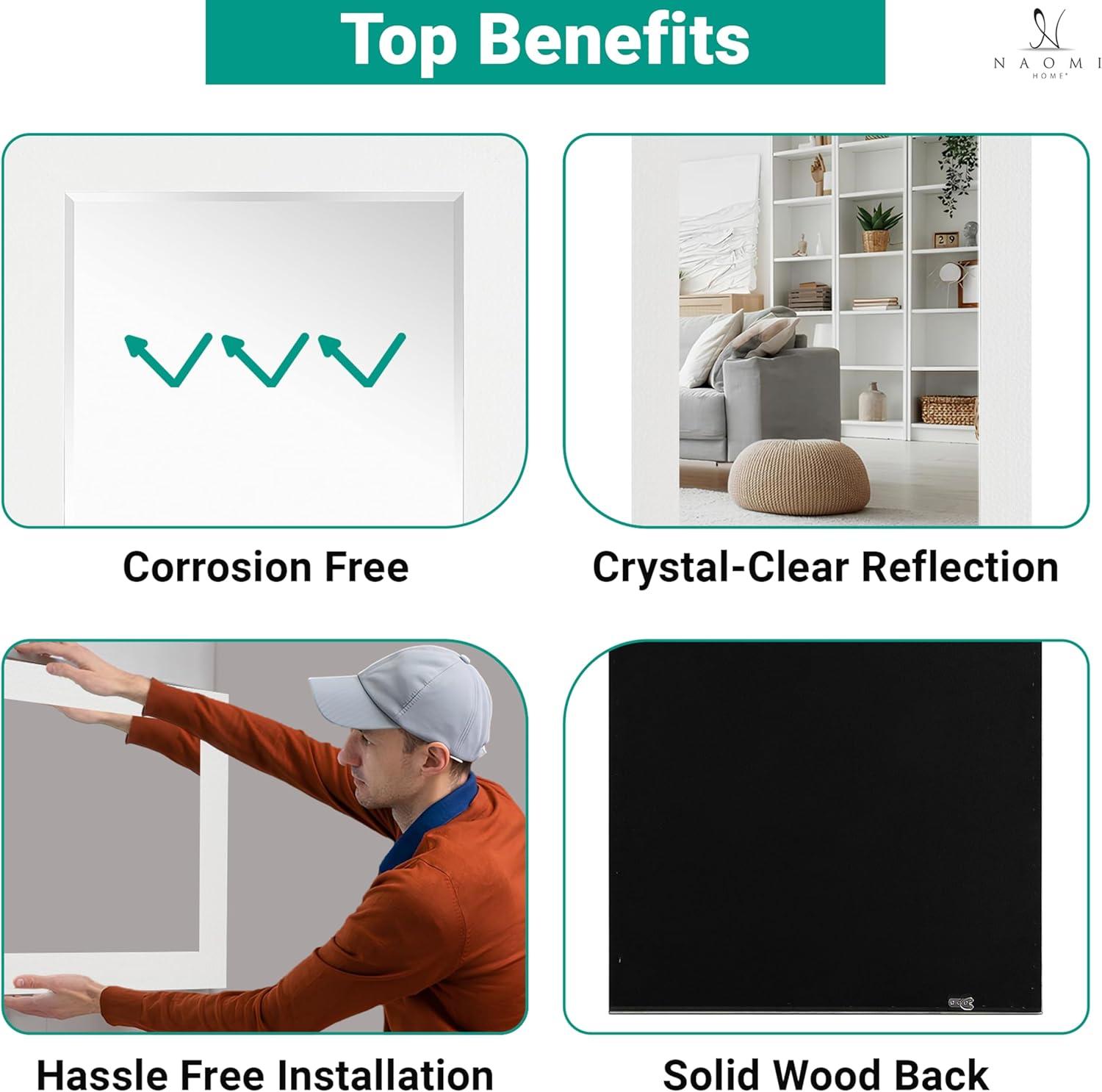 Elegant Full-Length Rectangular Wood Mirror with Gold Mosaic Frame