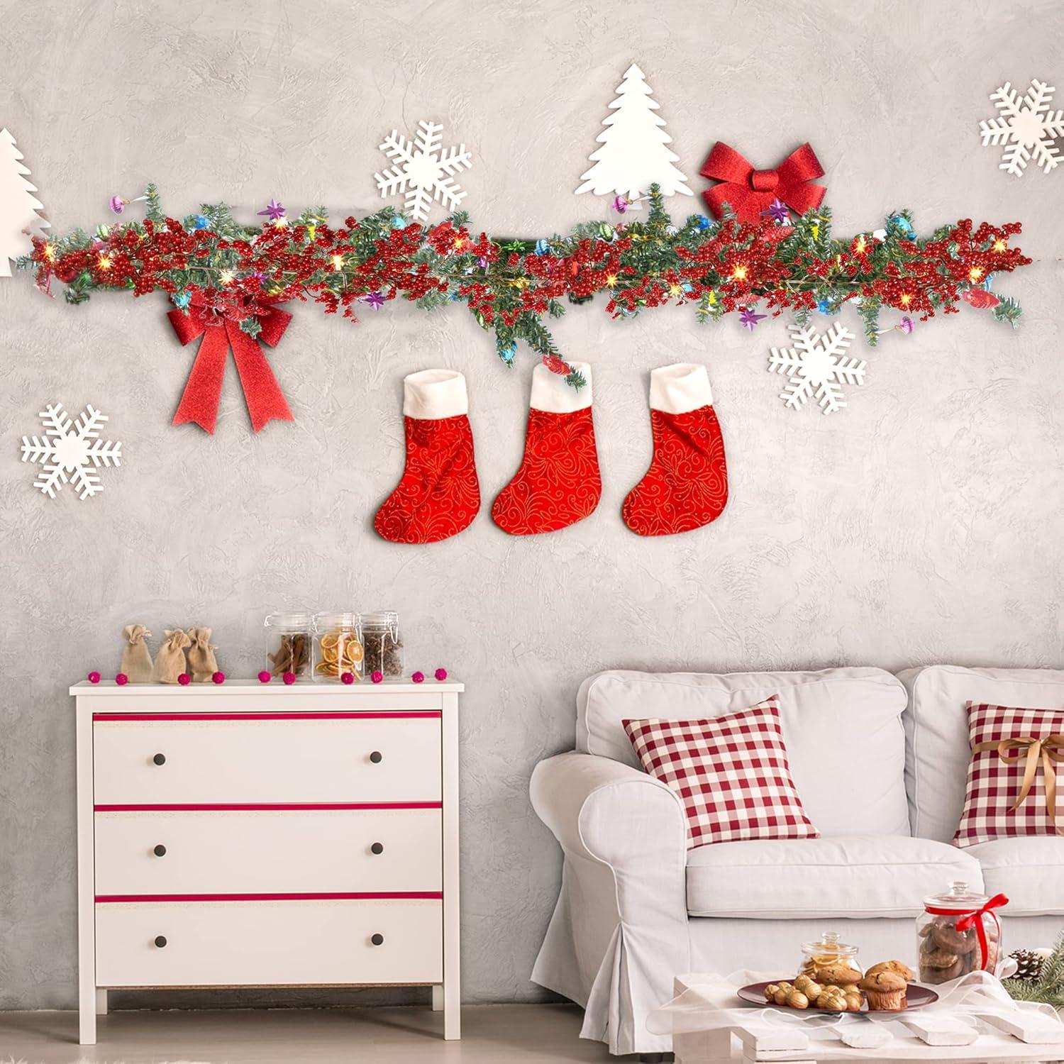 6ft Red Glitter Berry Lighted Christmas Garland