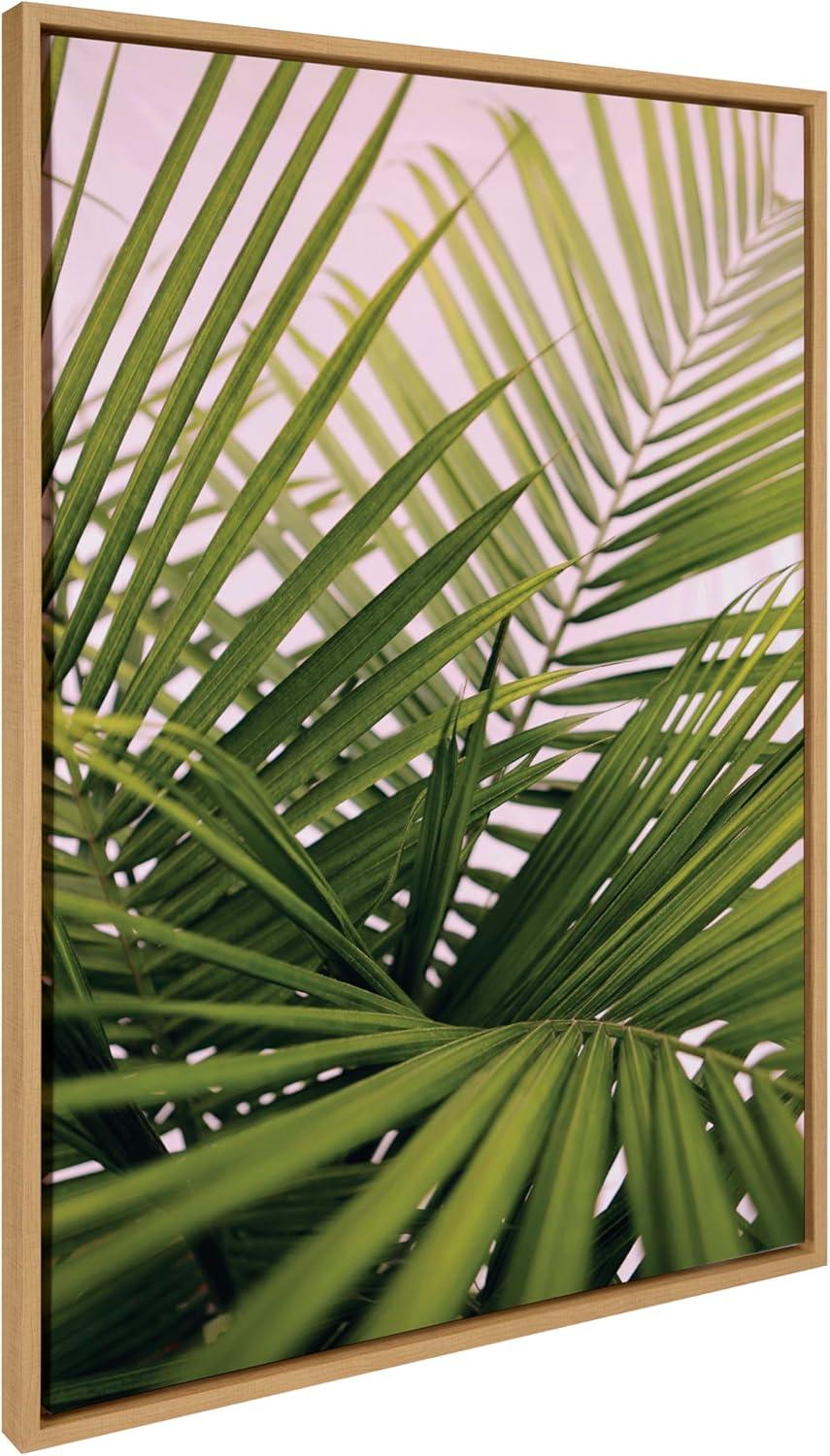 Kate & Laurel All Things Decor Sylvie Her Majesty 2 Framed Canvas Wall Art by Alicia Bock Natural Beach Palm Frond Tree Wall Art