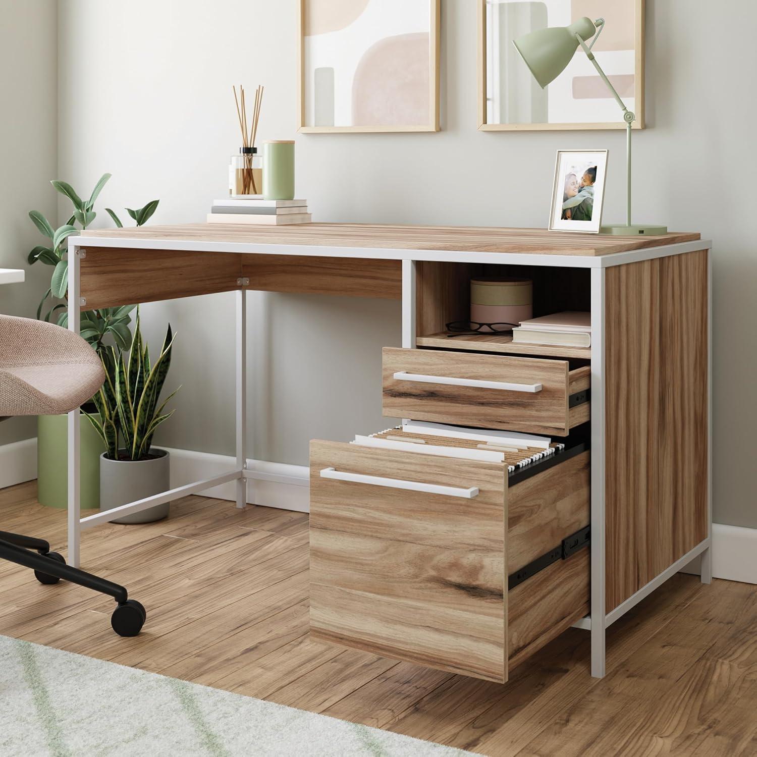 17 Stories Home Office Desk with Drawers and Open Shelf