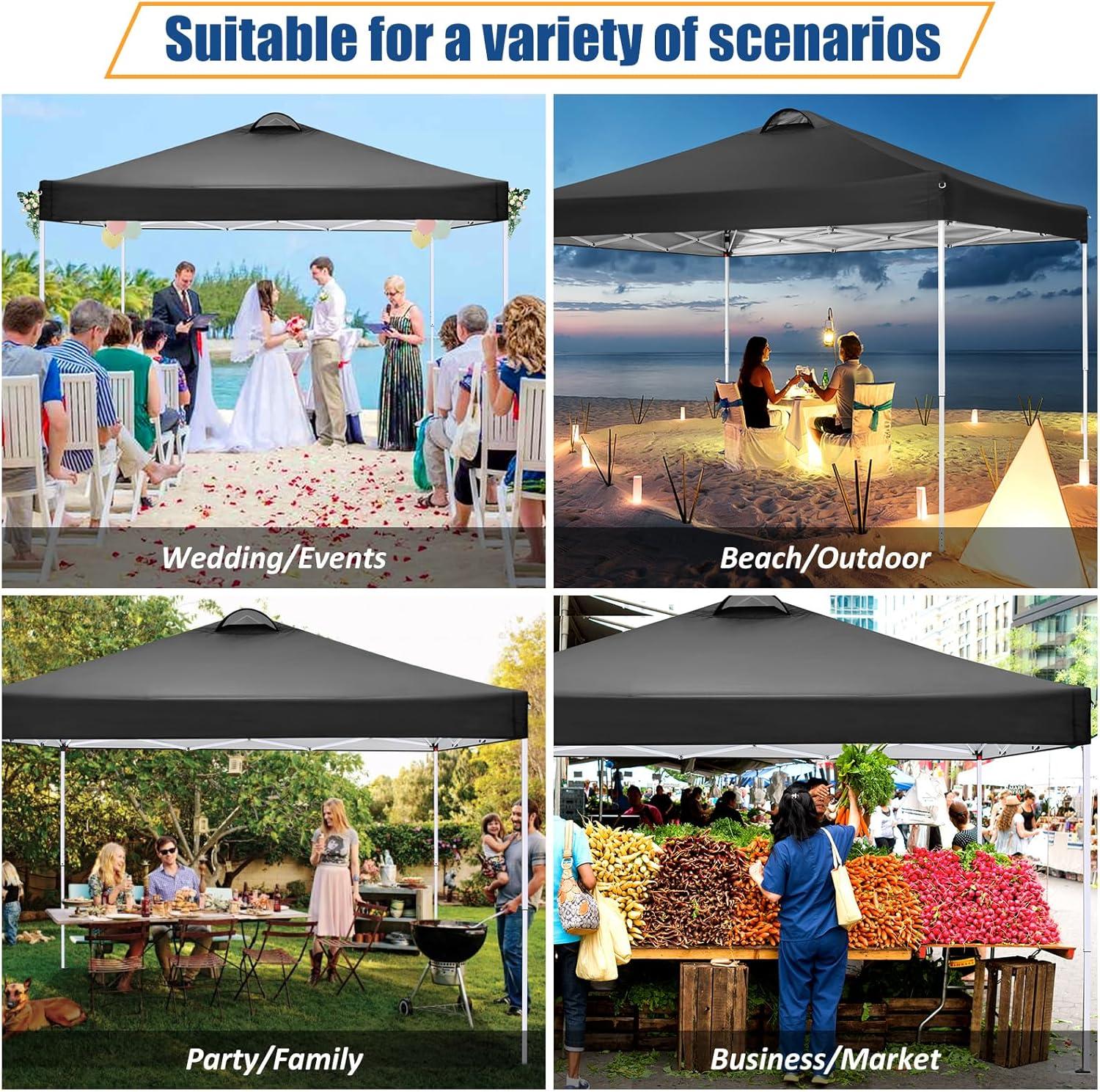 COBIZI 10X10 Ez Pop Up Canopy Tent Outdoor Event Shelter Party Tent One Person Quick Setup Portable Folding Waterproof Canopy Pop Up Tent for Party Camping Patio Beach,Black
