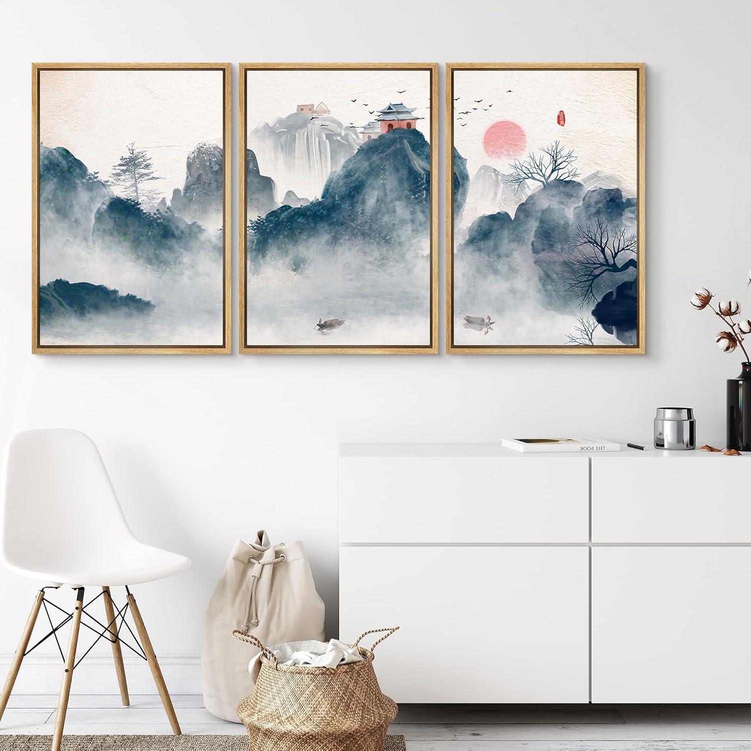 Zen Landscape Abstract Framed Canvas Wall Art Set