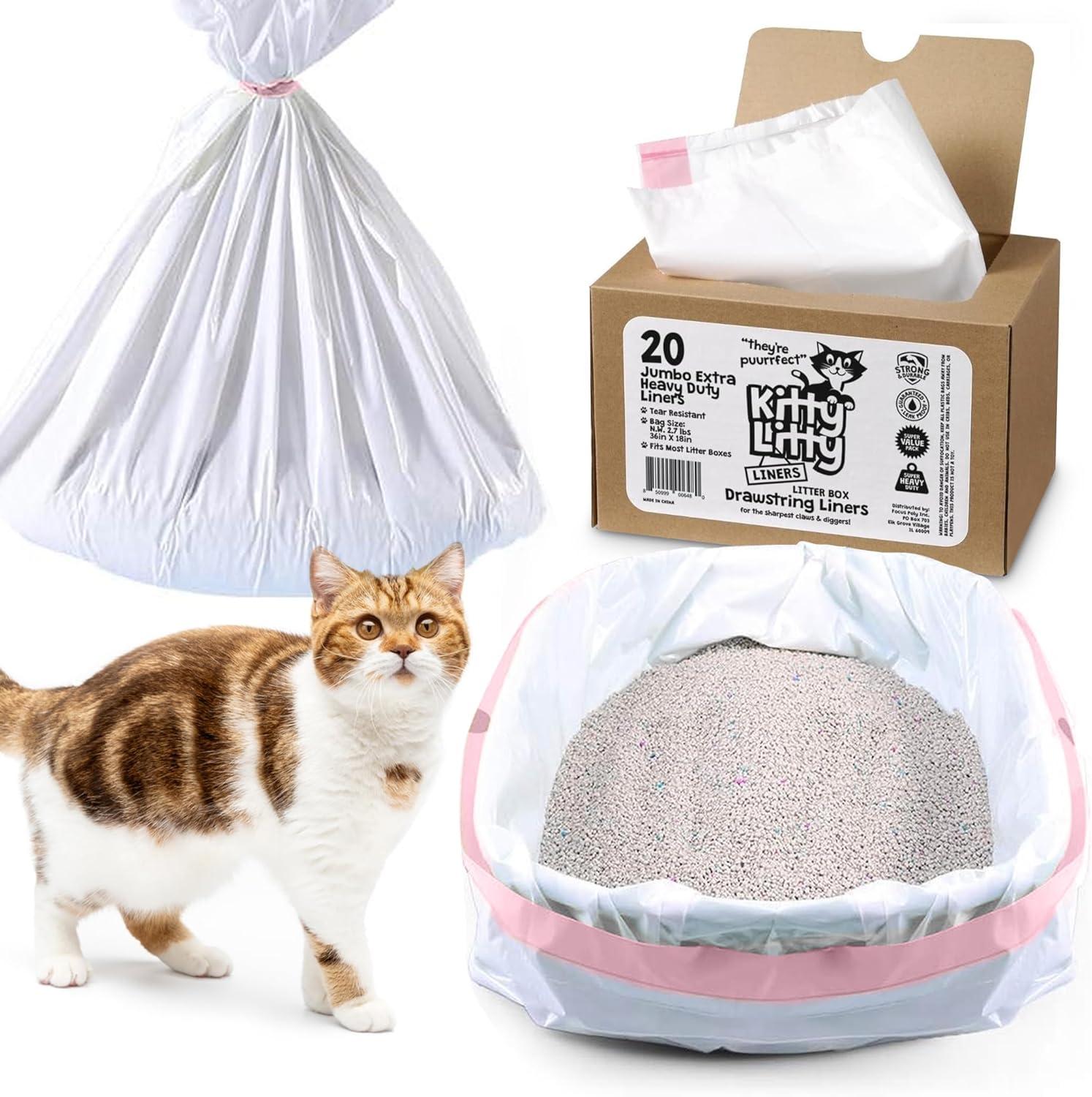 Extra Heavy Duty Jumbo Cat Litter Box Liners 20 Count Cat Waste Liners