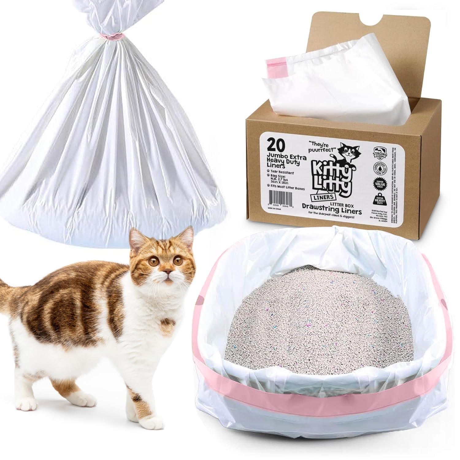 Extra Heavy Duty Jumbo Cat Litter Box Liners 20 Count Cat Waste Liners