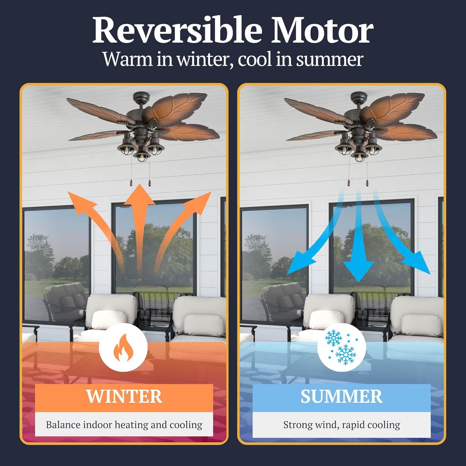 52" Bronze Tropical Ceiling Fan with Palm Leaf Blades and LED Light