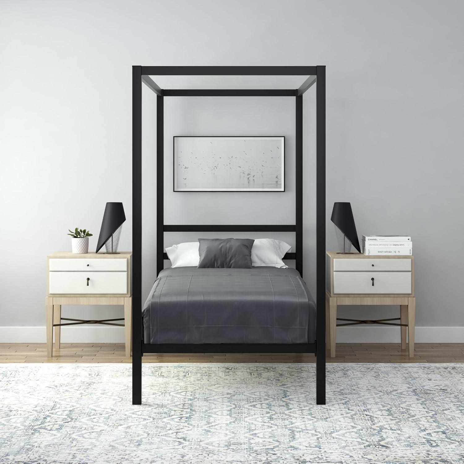 DHP Modern Metal Canopy Bed, Twin, Black