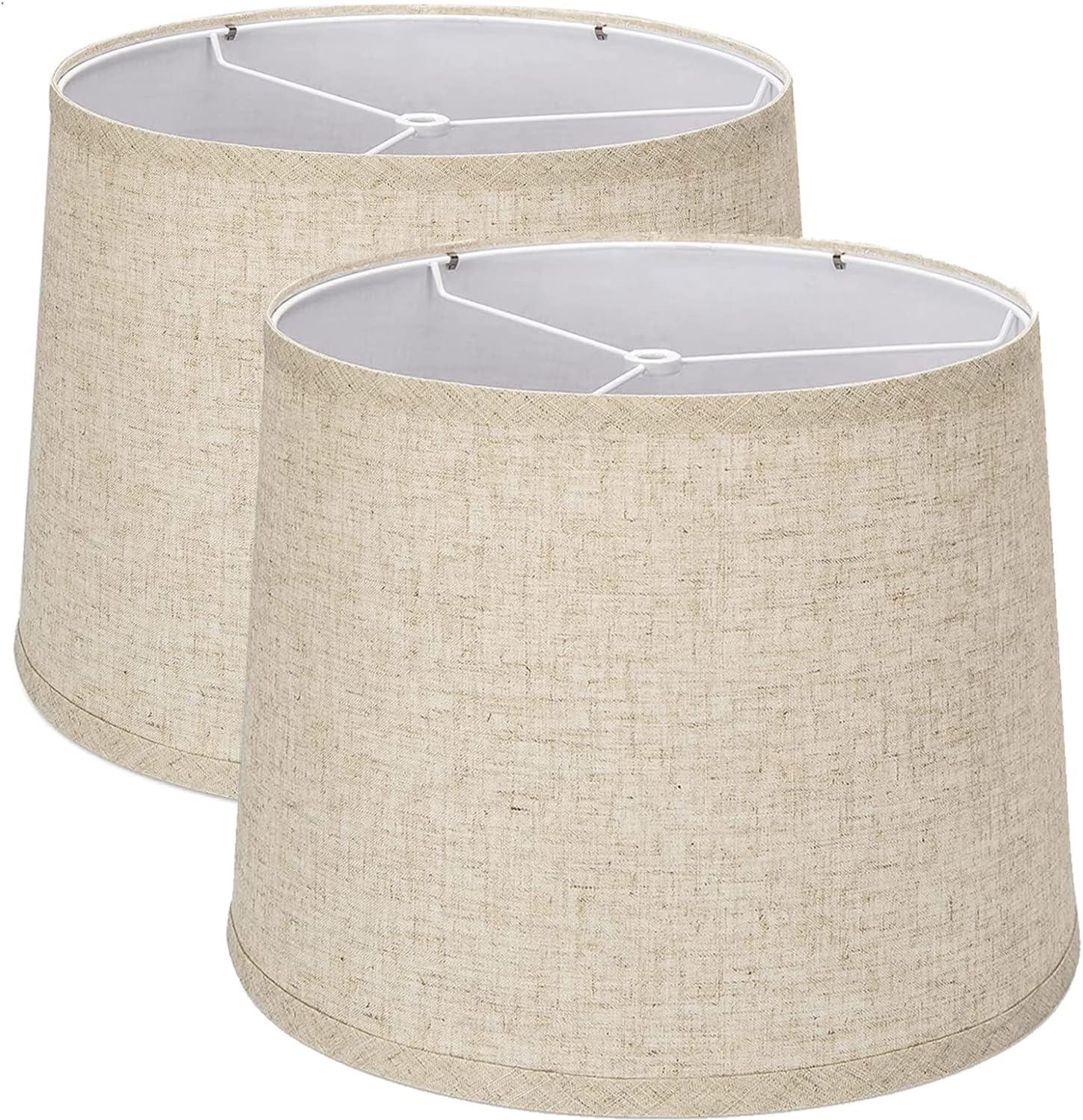 Set of 2 Beige Linen Drum Lamp Shades with Spider Fitter