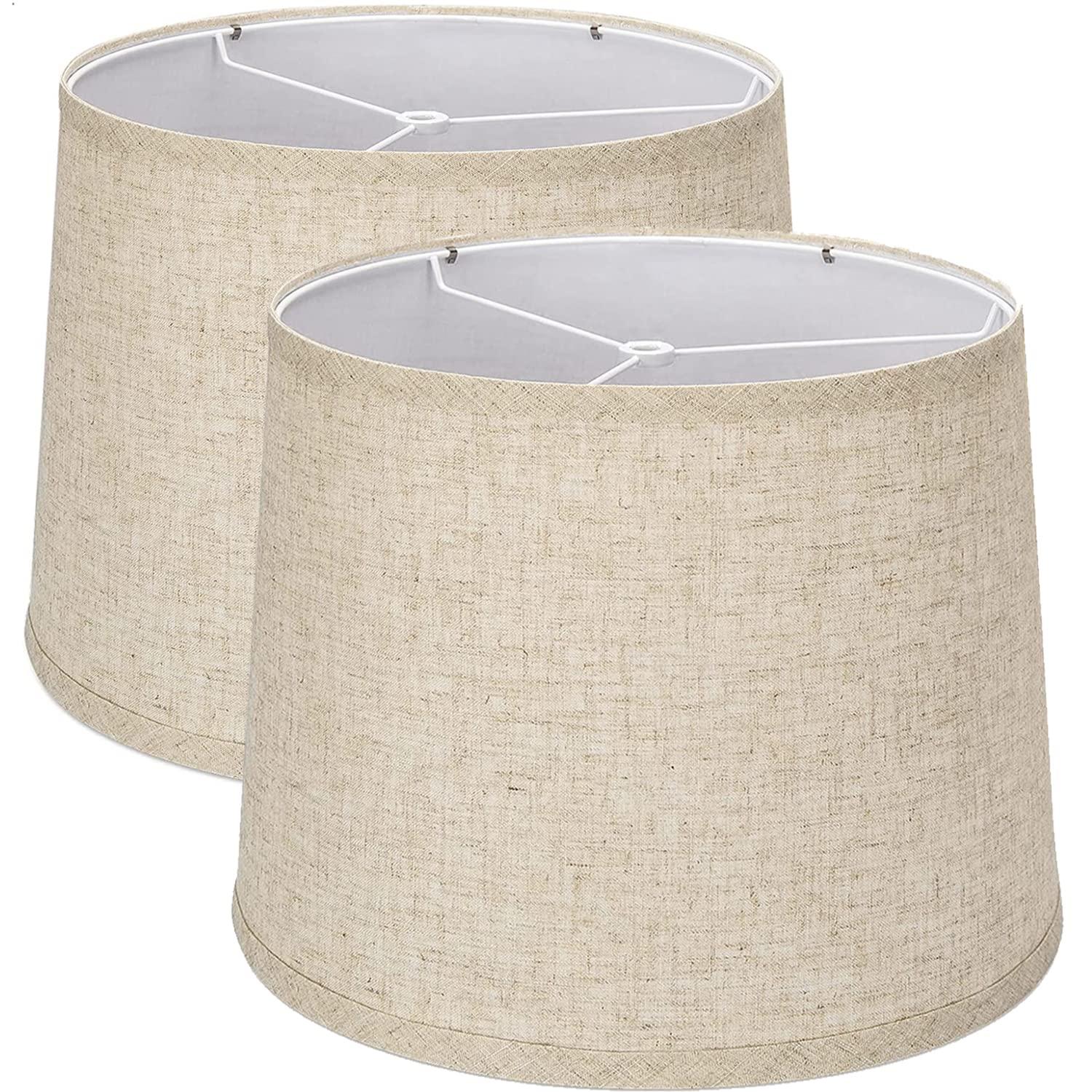 Lamp Shades Set of 2, Drum Lamp Shades for Table Lamps 11.6" Top x 12.6" Bottom x 9.8" High (Spider Fitter), Natural Linen Medium Lampshades for Floor Lamps Bedside Lamps, Beige