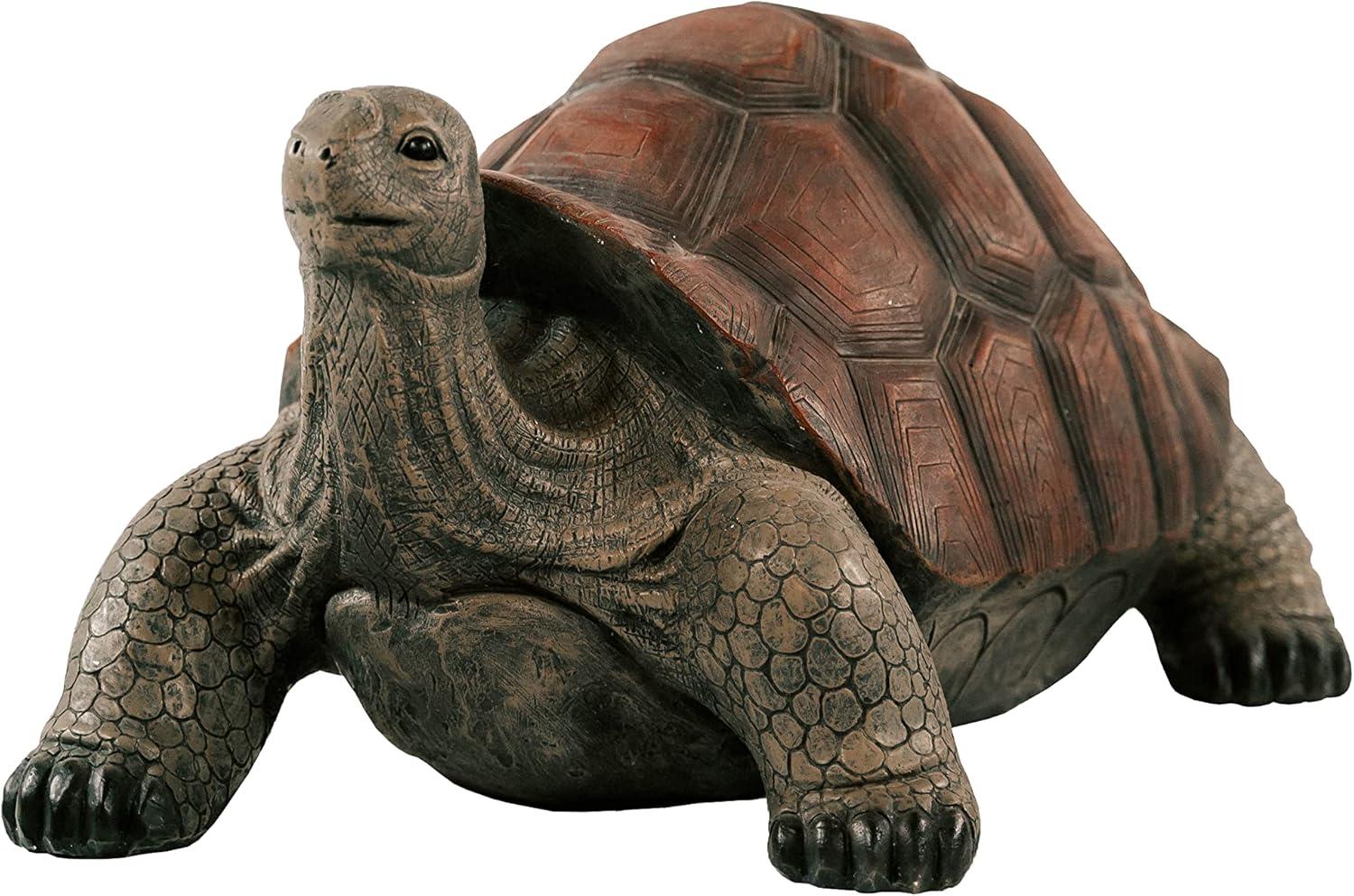 XBrand 28"L Brown and Black Concrete/MgO Walking Tortoise Statue, Indoor or Outdoor Décor, Garden Sculptures, Turtle Garden Statue