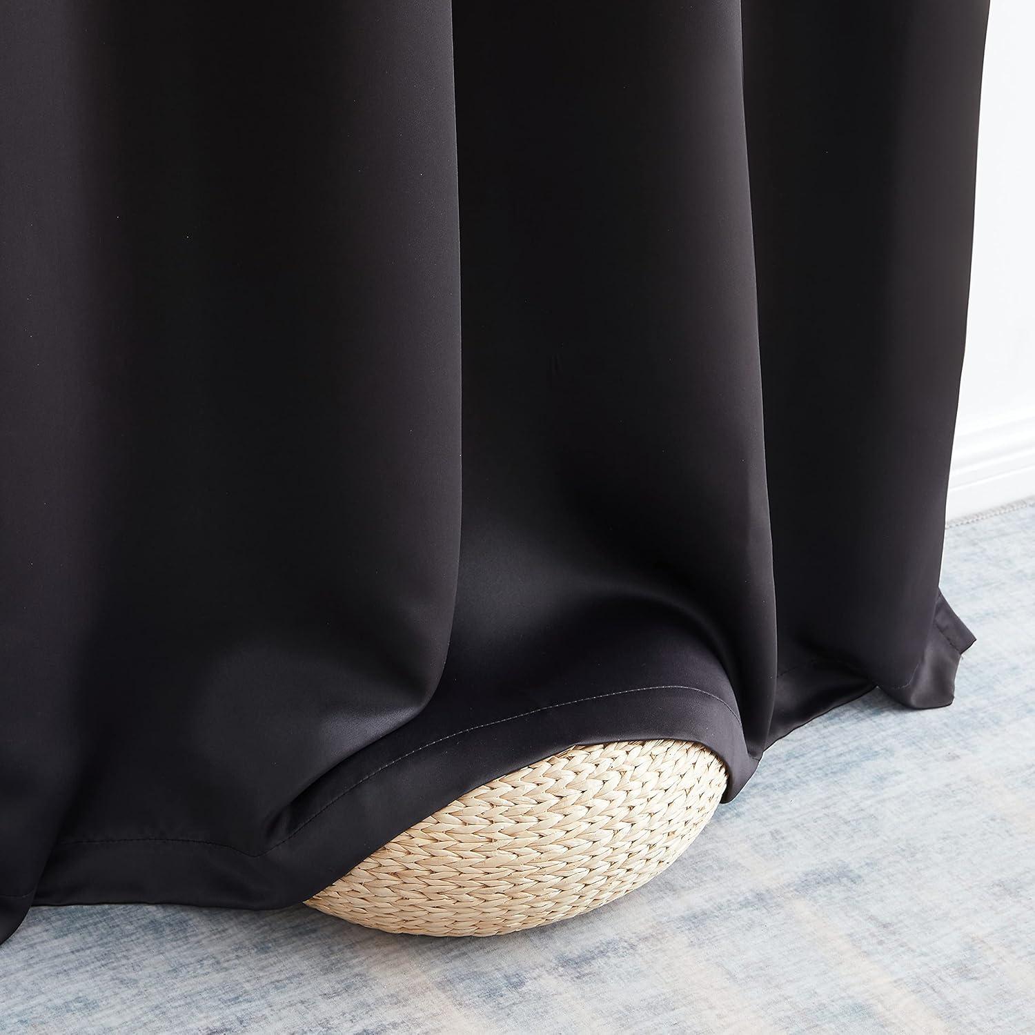 HLC.ME Oxford Curtains for Living Room, Room Darkening Energy Saving, Insulated Darkening Window Grommet Panels, Set of 2 - Black, 52 W x 84 L