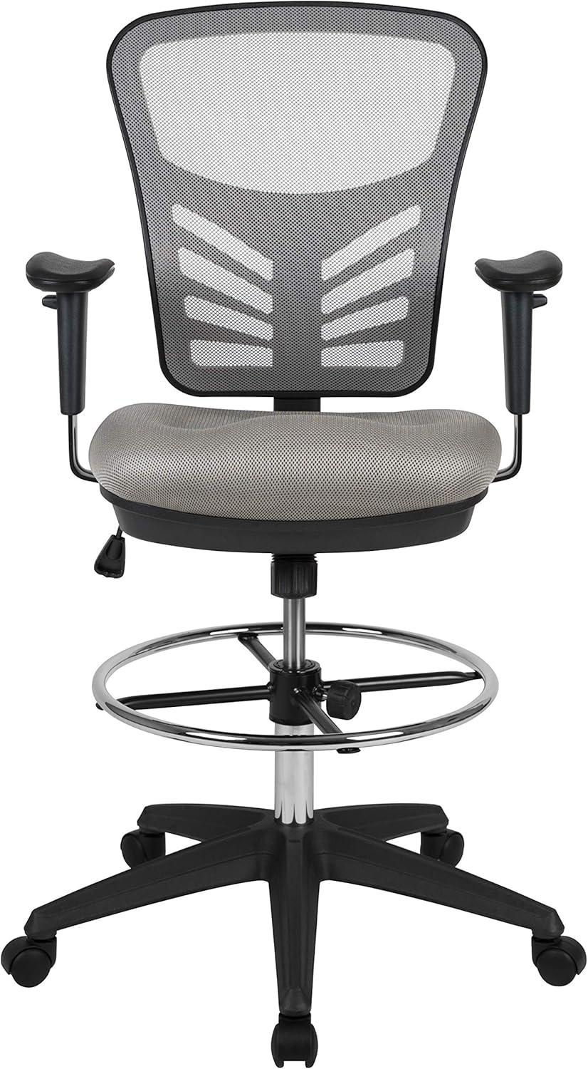 Flash Furniture Mid-Back Mesh Ergonomic Drafting Chair with Adjustable Chrome Foot Ring, Adjustable Arms