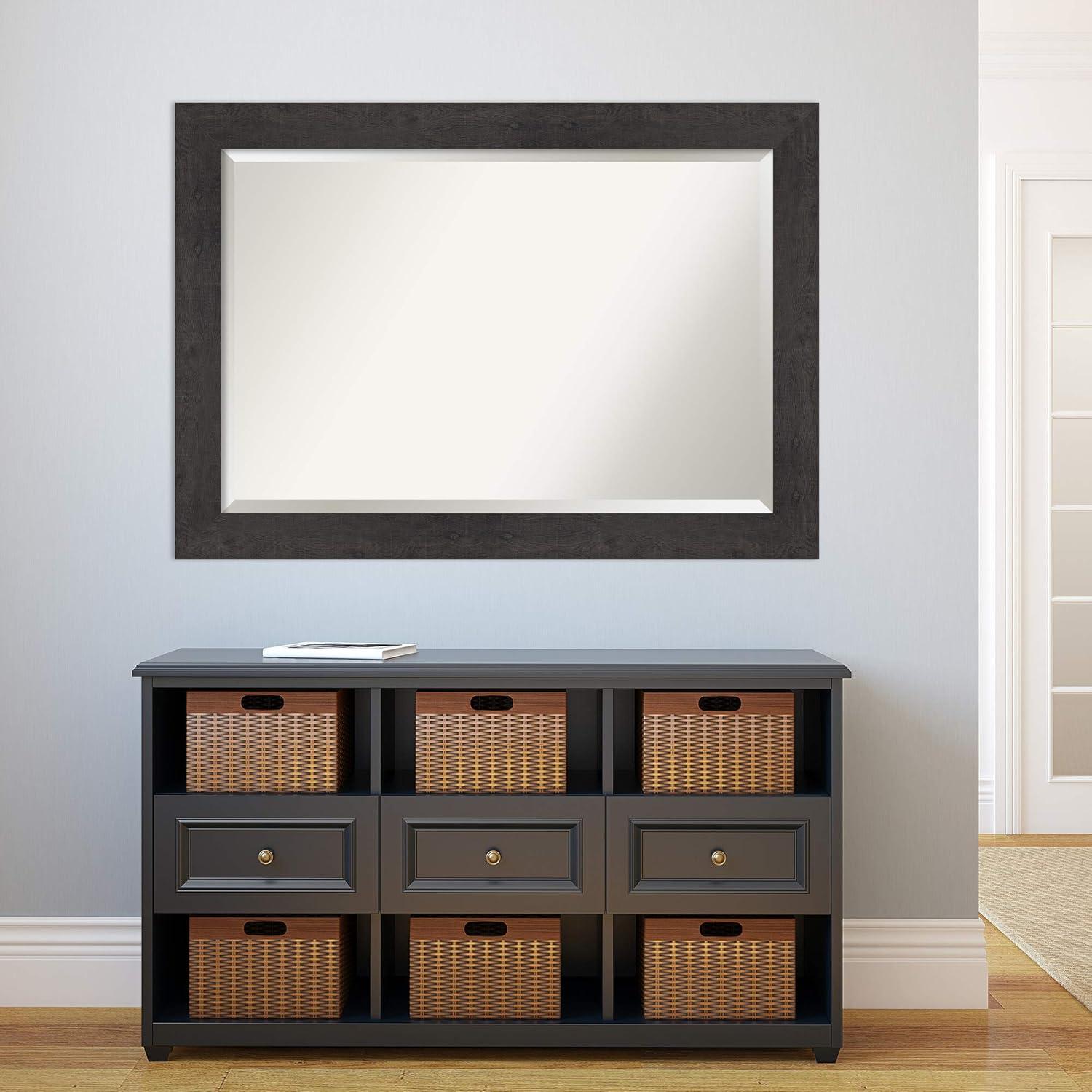 Amanti Art Beveled Bathroom Wall Mirror - Rustic Plank Espresso Frame Outer Size: 41 x 29 in