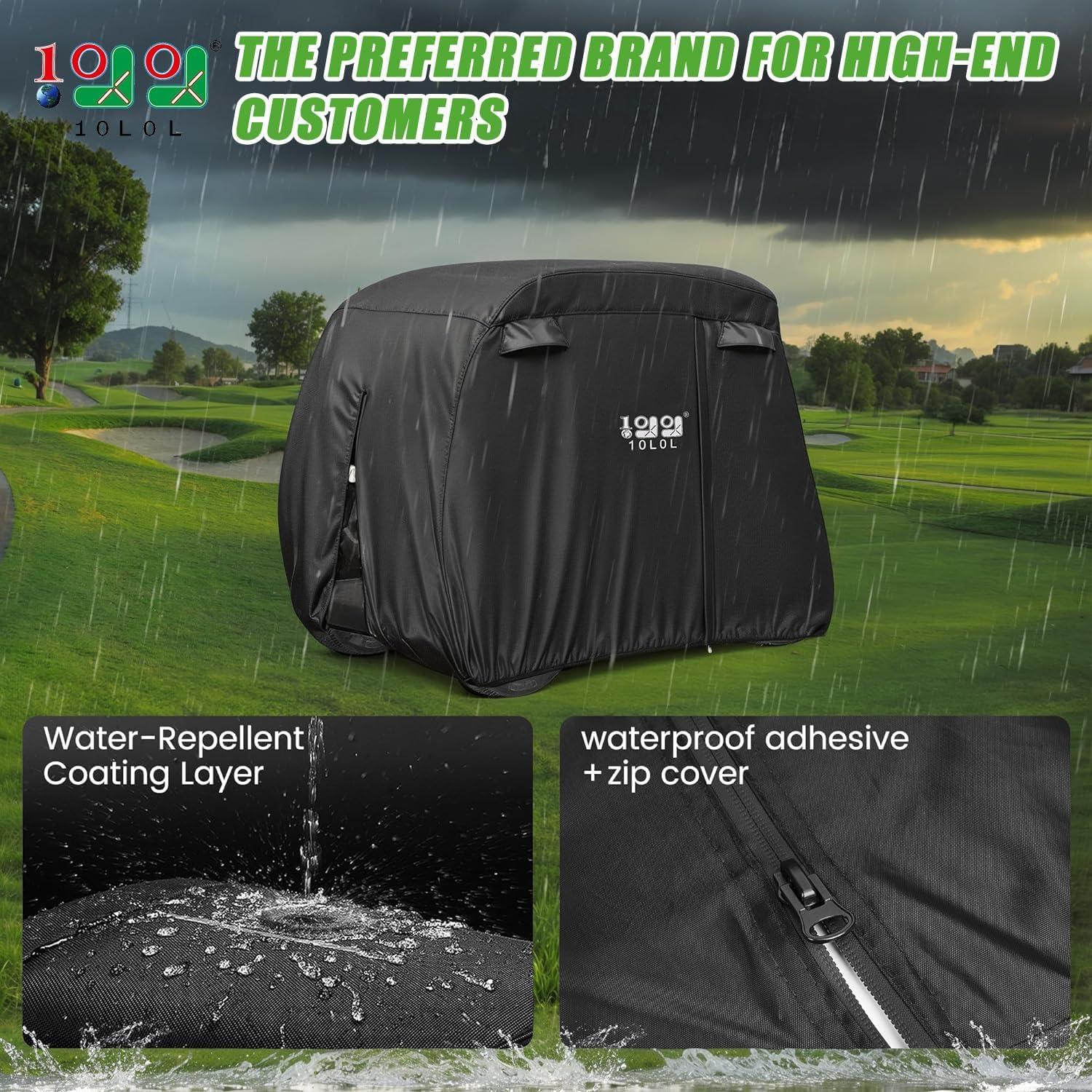 10L0L Golf Cart Cover 4 Passenger for Yamaha EZGO Club Car, 420D Waterproof Sunproof Dustproof Enclosure Cover, Black