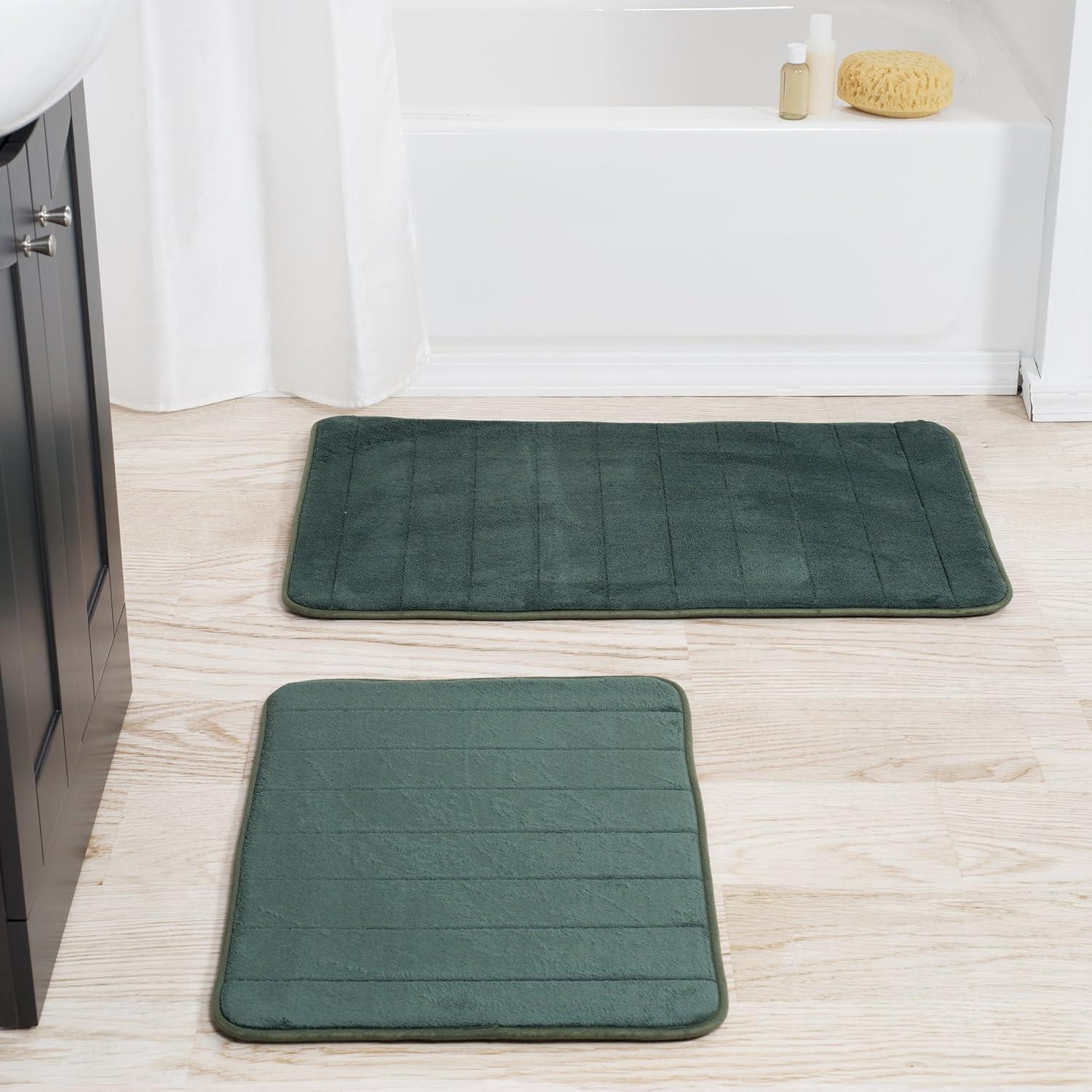 Lavish Home Bathroom Rugs - 2-Piece Memory Foam Bath Mats with Microfiber Top - Non-Slip Absorbent Rugs for Shower, Laundry, or Kitchen (Black)