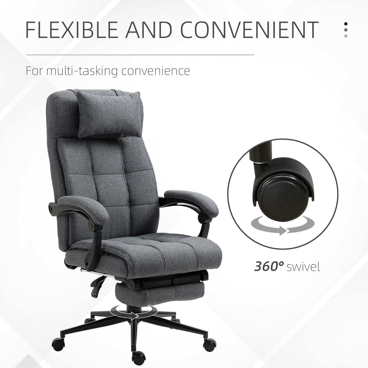 Vinsetto Executive Linen-Feel Fabric Office Chair High Back Swivel Task Chair with Upholstered Retractable Footrest, Headrest and Padded Armrest, Dark Grey