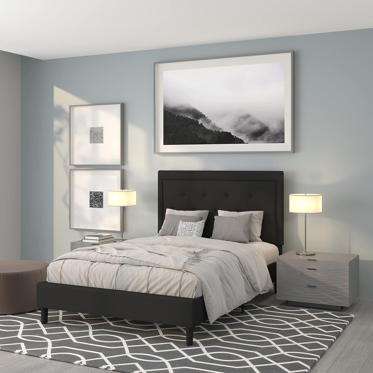 Flash Furniture Roxbury Full Size Tufted Upholstered Platform Bed in Black Fabric